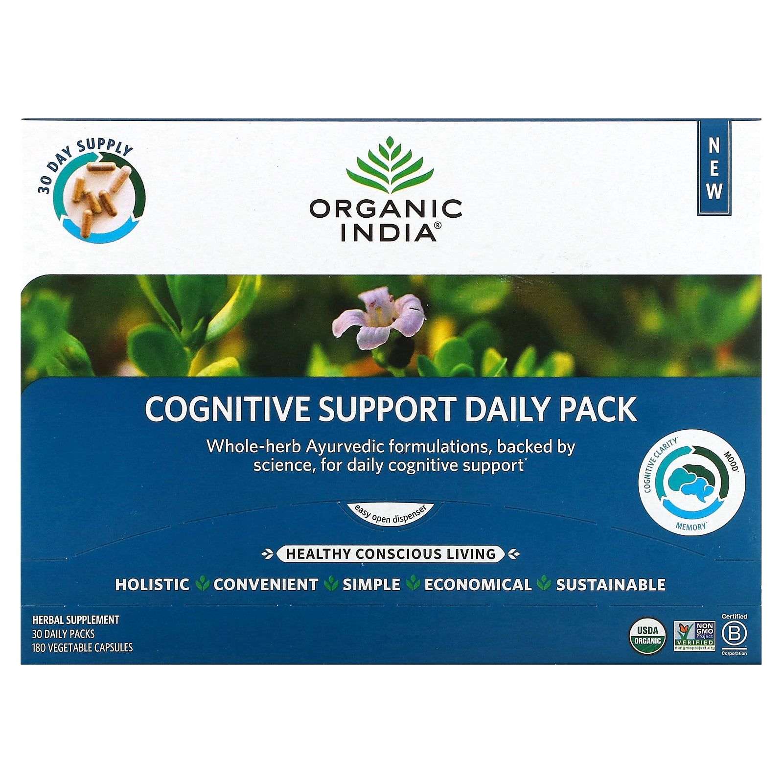 Foto 2 pulgar | Supplement Organic India Cognitive Support 30 Paquetes Diarios - Venta Internacional.