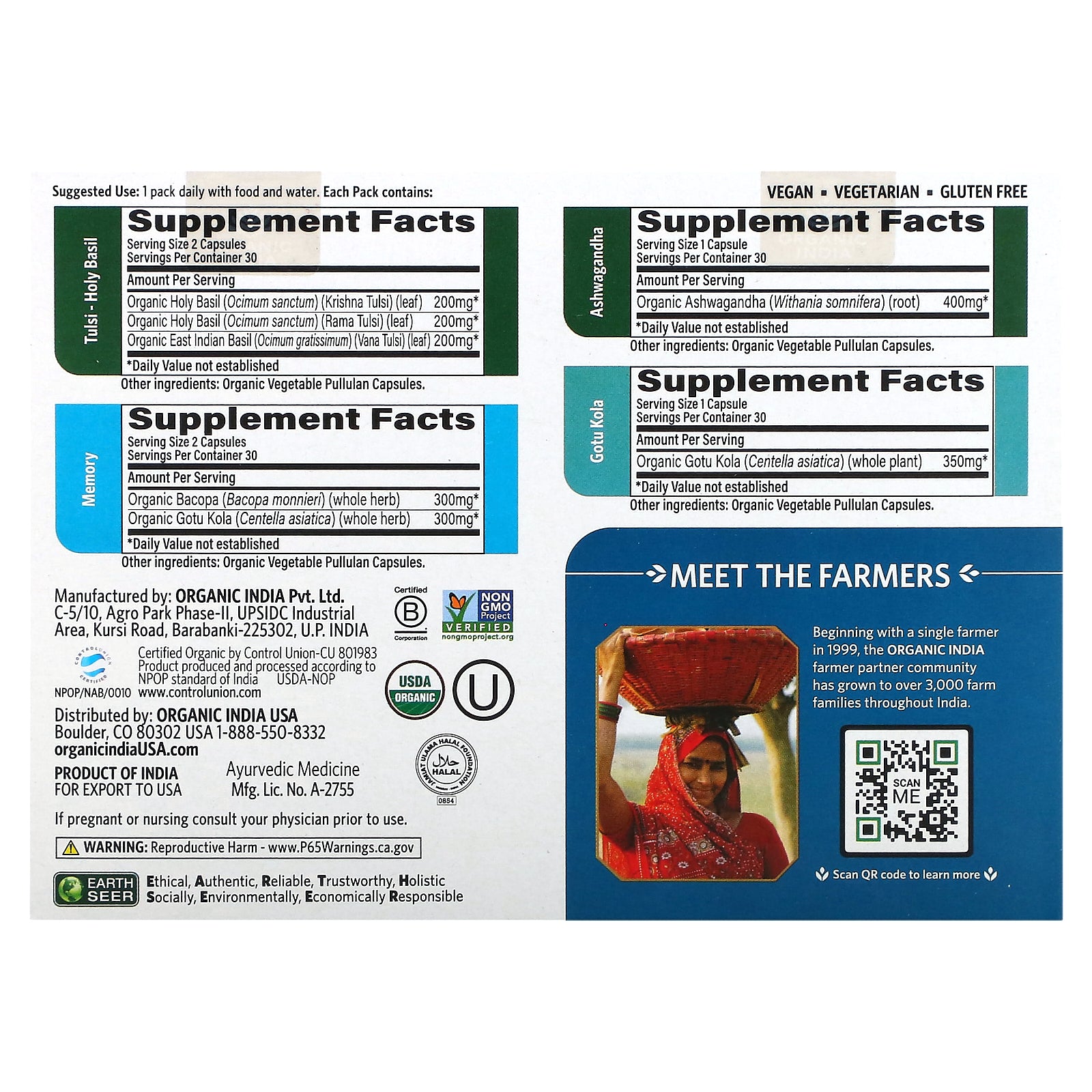Foto 3 pulgar | Supplement Organic India Cognitive Support 30 Paquetes Diarios - Venta Internacional.