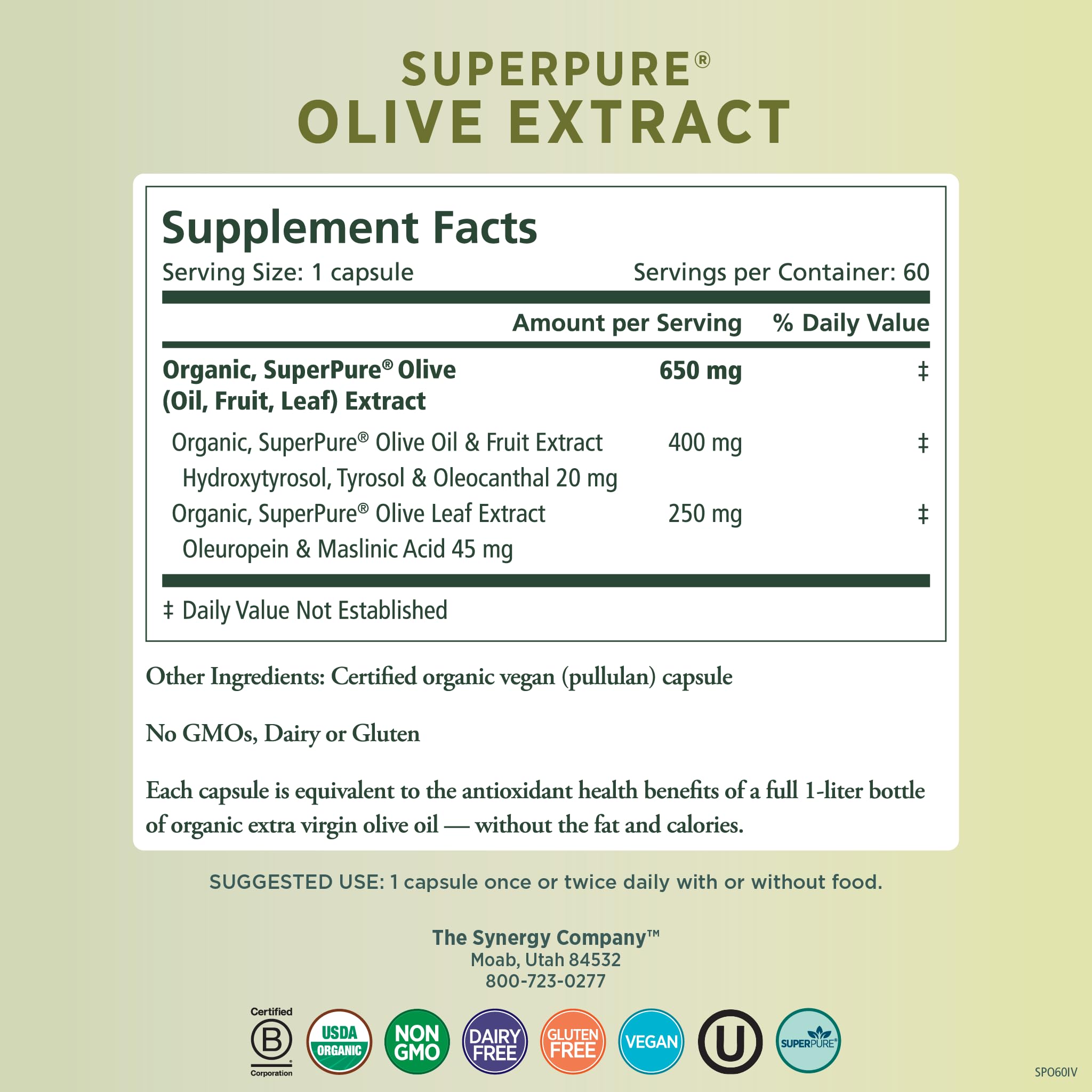 Foto 2 | Suplemento Pure Synergy Superpure De Extracto De Oliva 60 Cápsulas - Venta Internacional.