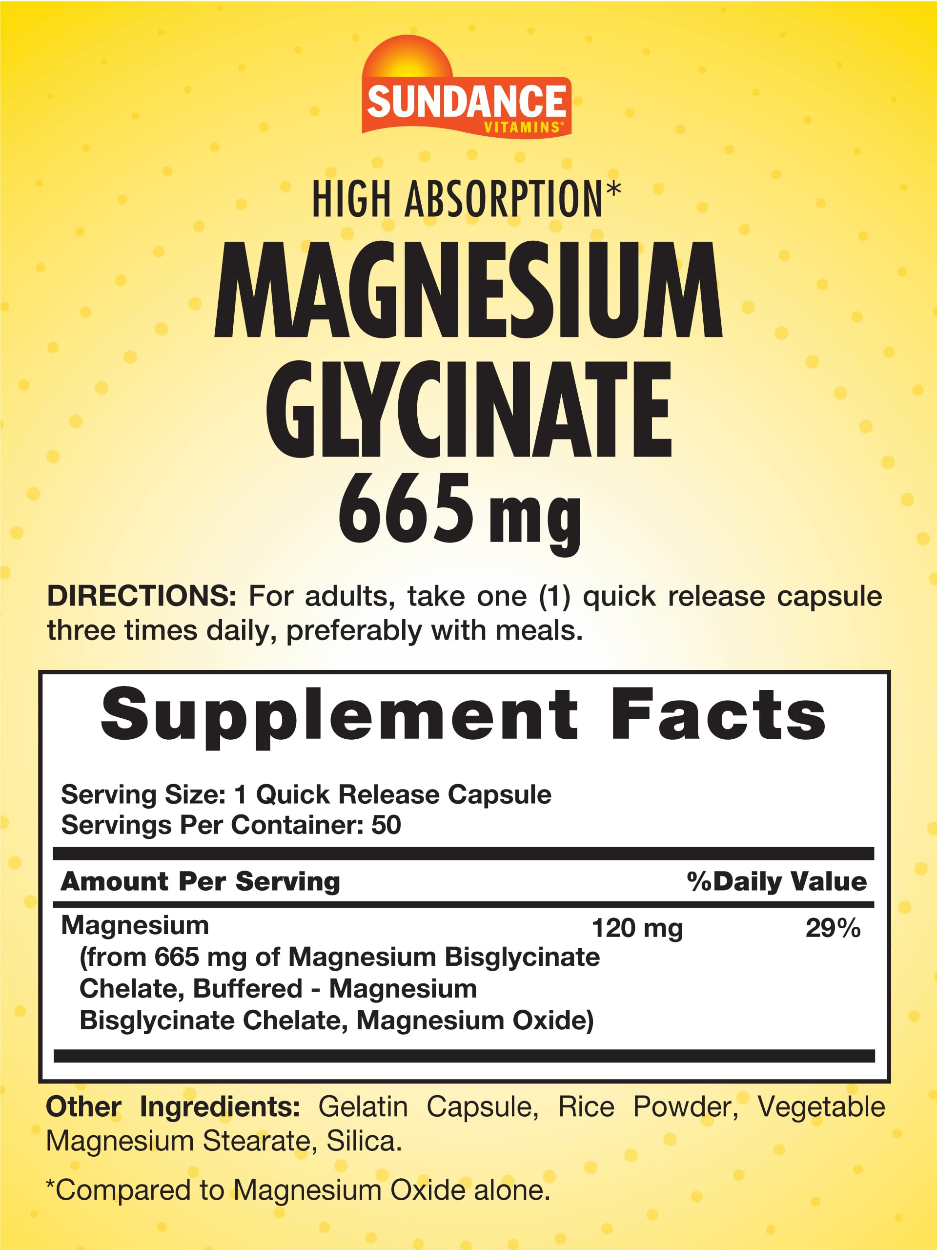 Foto 3 pulgar | Suplemento De Glicinato De Magnesio Sundance 665 Mg 50 Cápsulas - Venta Internacional.