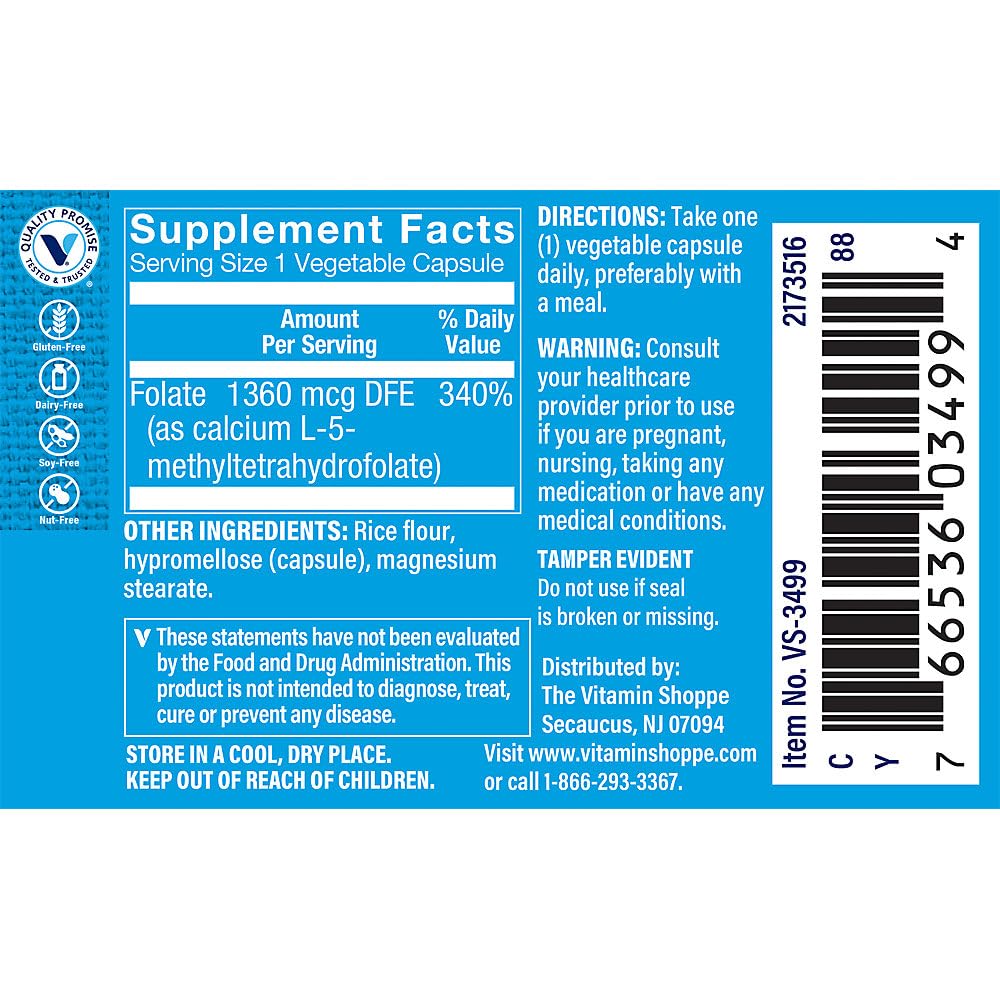 Foto 4 pulgar | Complement The Vitamin Shoppe, Metilfolato, 800 Mcg, 60 Cápsulas - Venta Internacional.