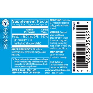 Foto 3 | Complement The Vitamin Shoppe, Metilfolato, 800 Mcg, 60 Cápsulas - Venta Internacional.