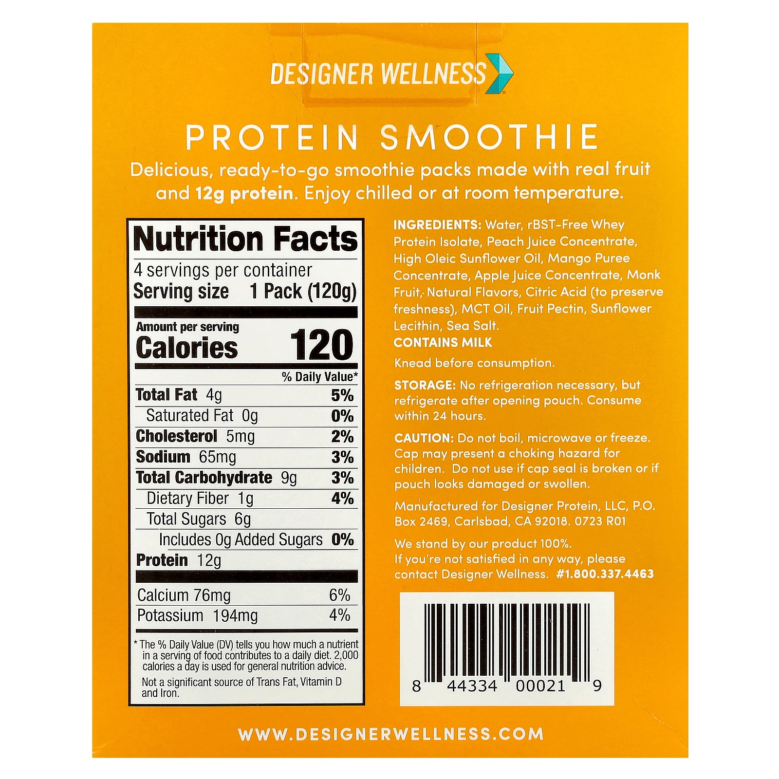 Foto 3 pulgar | Smoothie Protein Designer Wellness Melocotón Y Mango 120 G X 4 - Venta Internacional.