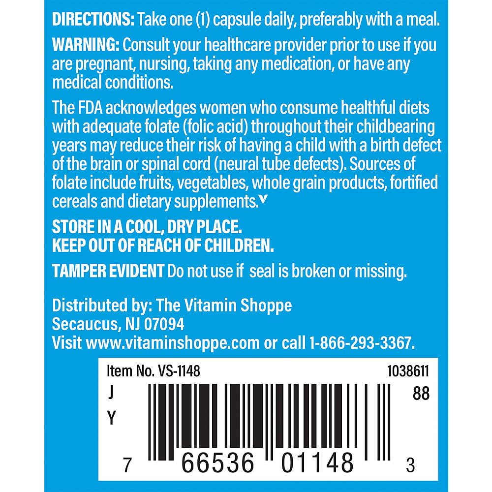 Foto 4 | Suplemento De Ácido Fólico The Vitamin Shoppe, 800 Mcg, 100 Cápsulas - Venta Internacional.