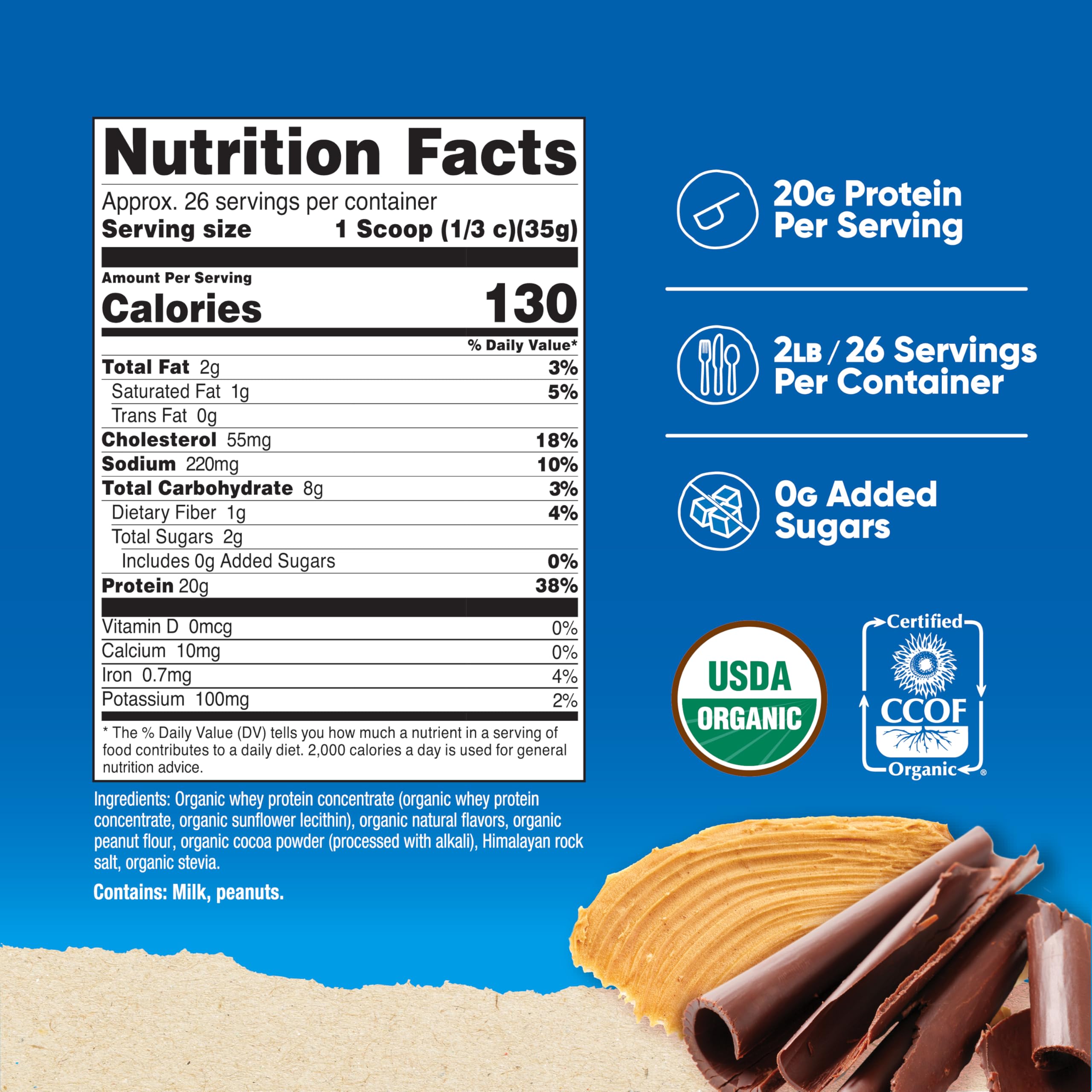 Foto 2 | Proteína En Polvo Nutricost Organic Whey Chocolate Con Cacahuete, 2 Kg - Venta Internacional.