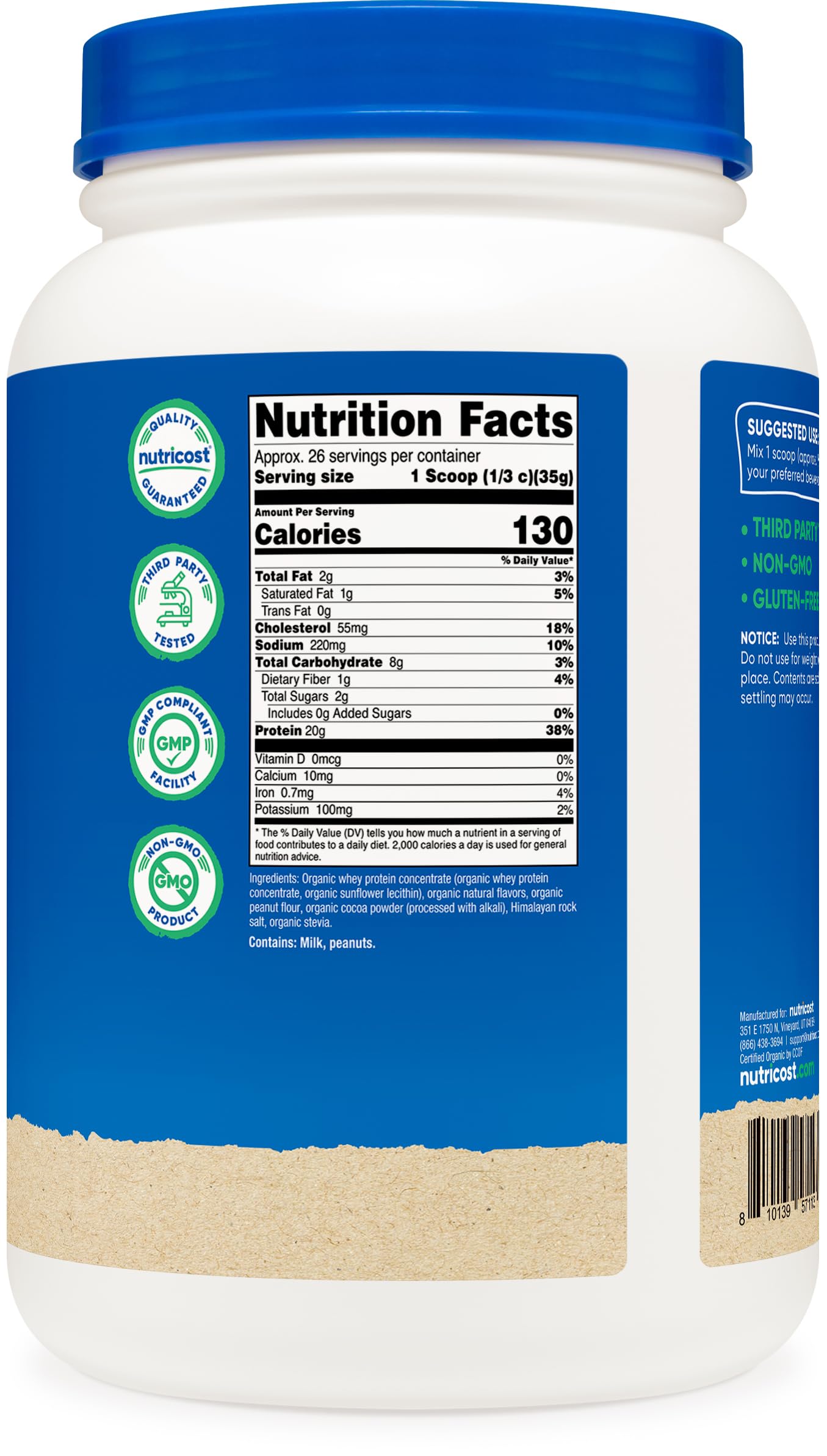 Foto 6 pulgar | Proteína En Polvo Nutricost Organic Whey Chocolate Con Cacahuete, 2 Kg - Venta Internacional.
