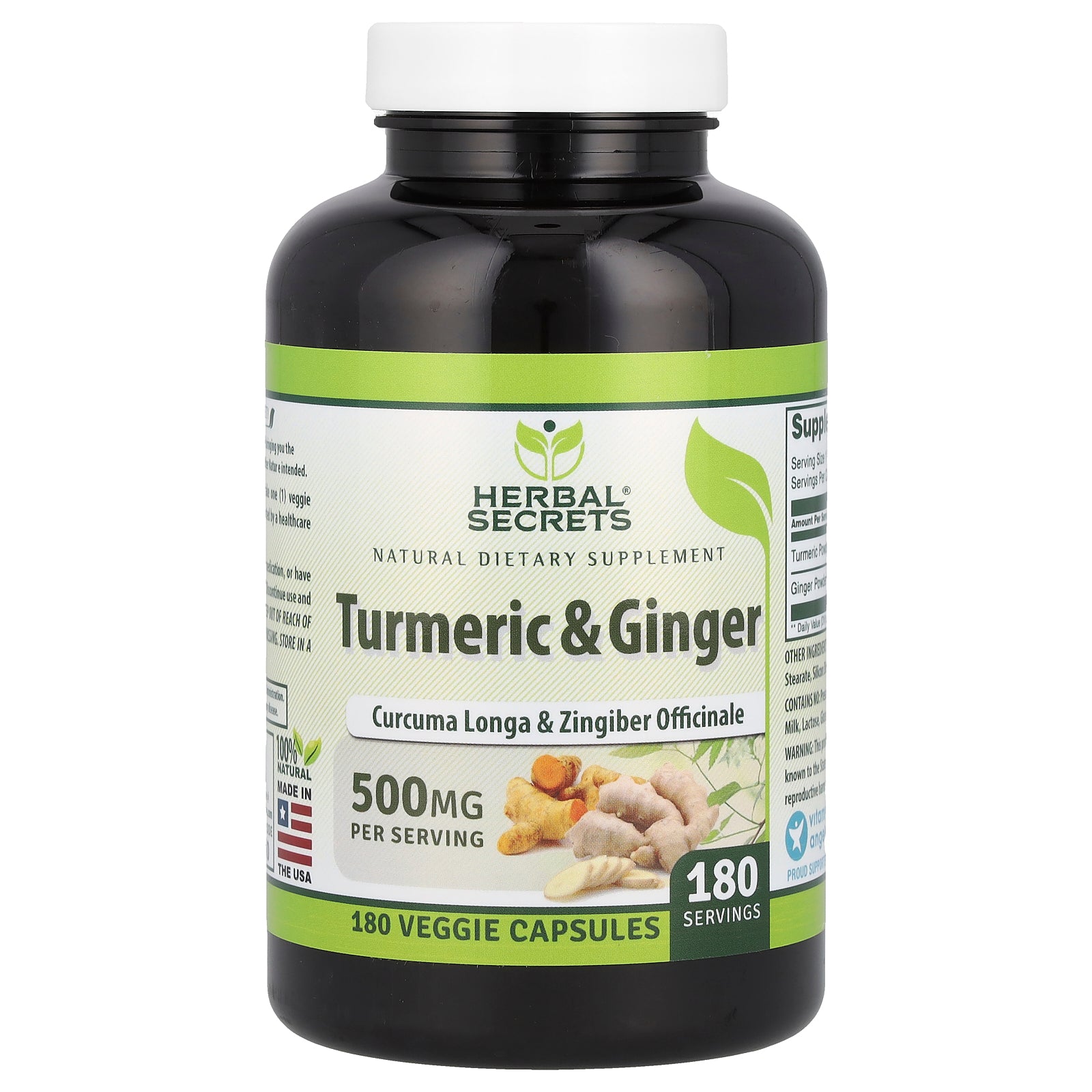 Foto 2 pulgar | Suplemento Herbal Secrets De Cúrcuma Y Jengibre 500 Mg 180 Cápsulas - Venta Internacional.