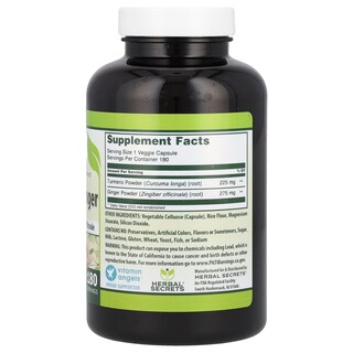 Foto 2 | Suplemento Herbal Secrets De Cúrcuma Y Jengibre 500 Mg 180 Cápsulas - Venta Internacional.