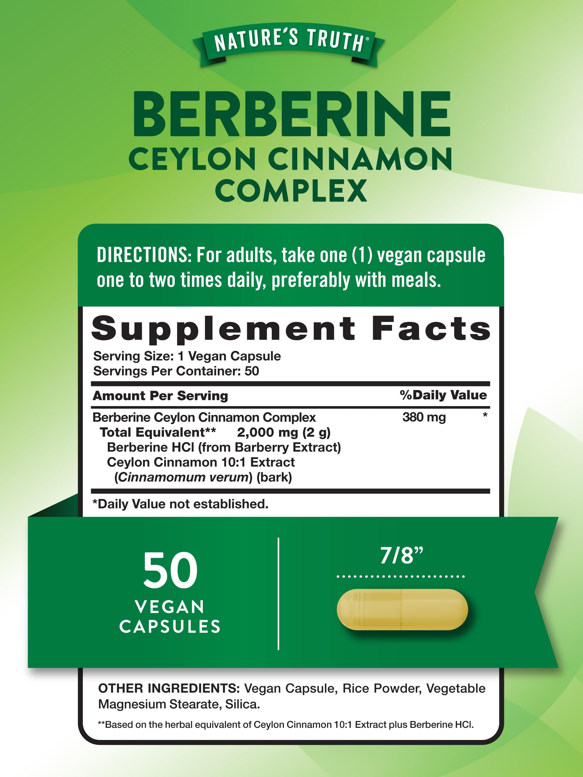 Foto 3 pulgar | Suplemento Nature's Truth, Berberina Y Canela De Ceilán, 2000 Mg - Venta Internacional.