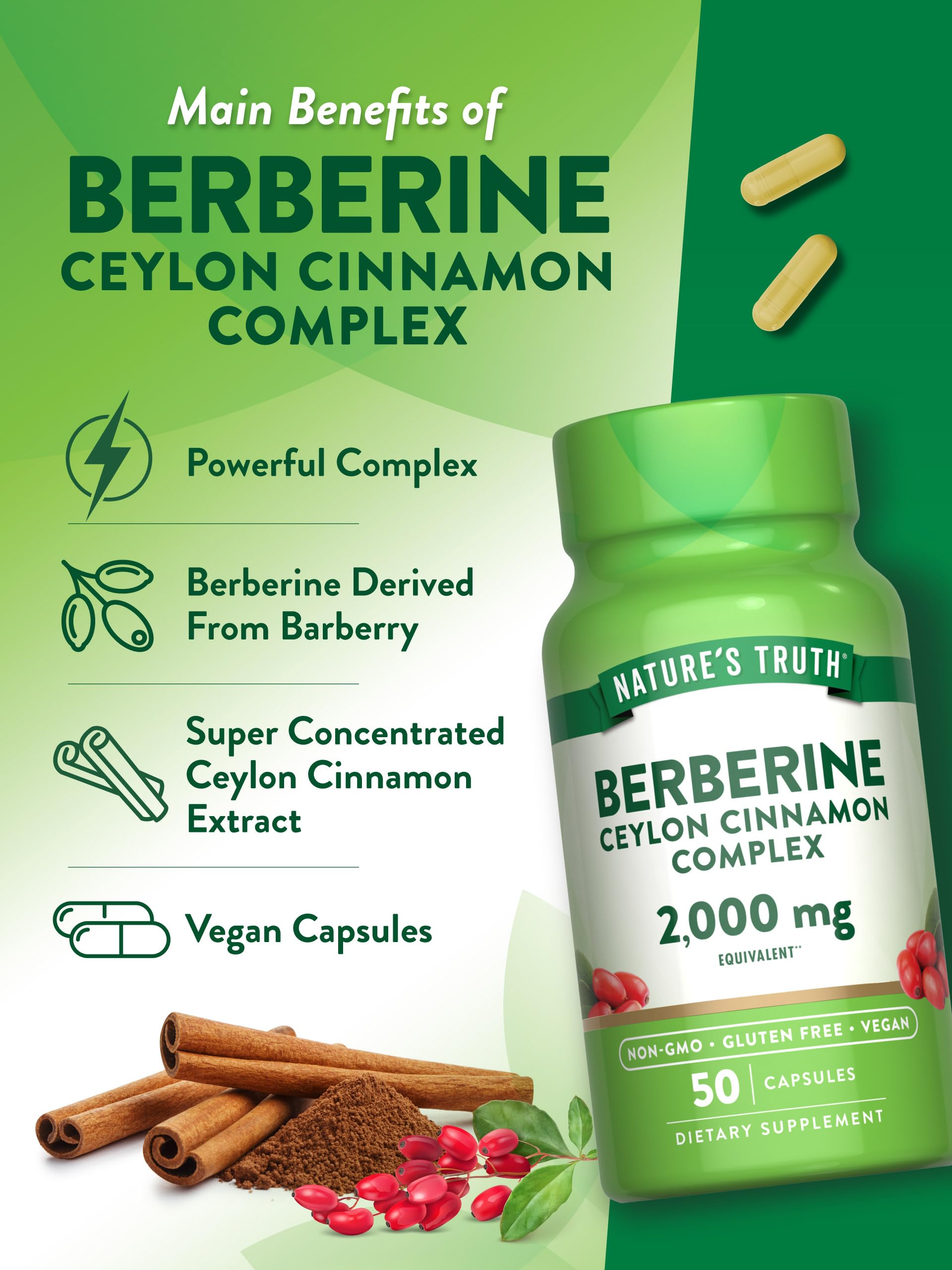 Foto 6 pulgar | Suplemento Nature's Truth, Berberina Y Canela De Ceilán, 2000 Mg - Venta Internacional.