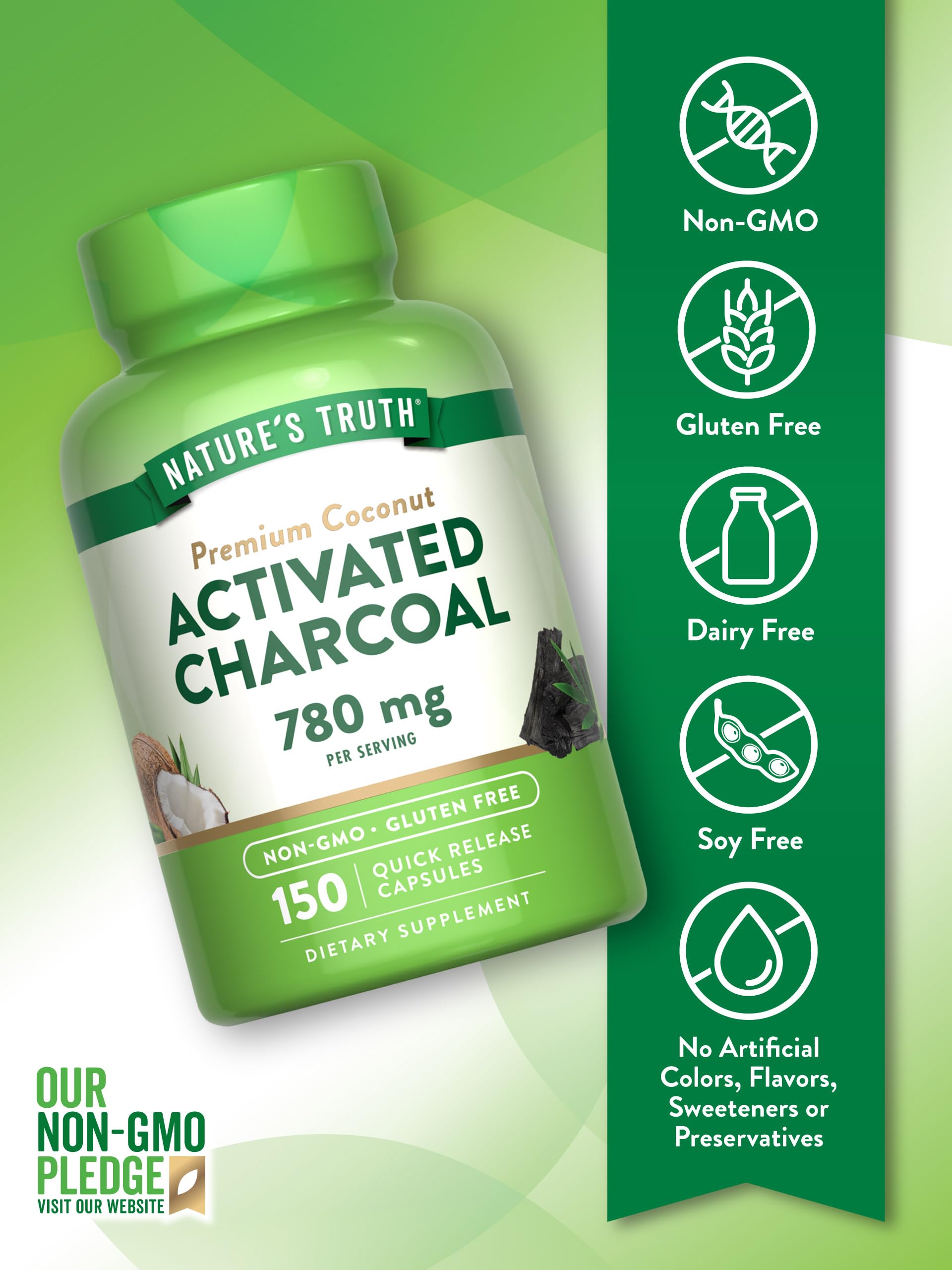 Foto 4 pulgar | Suplemento De Carbón Activado Nature's Truth 780 Mg 150 Píldoras - Venta Internacional.