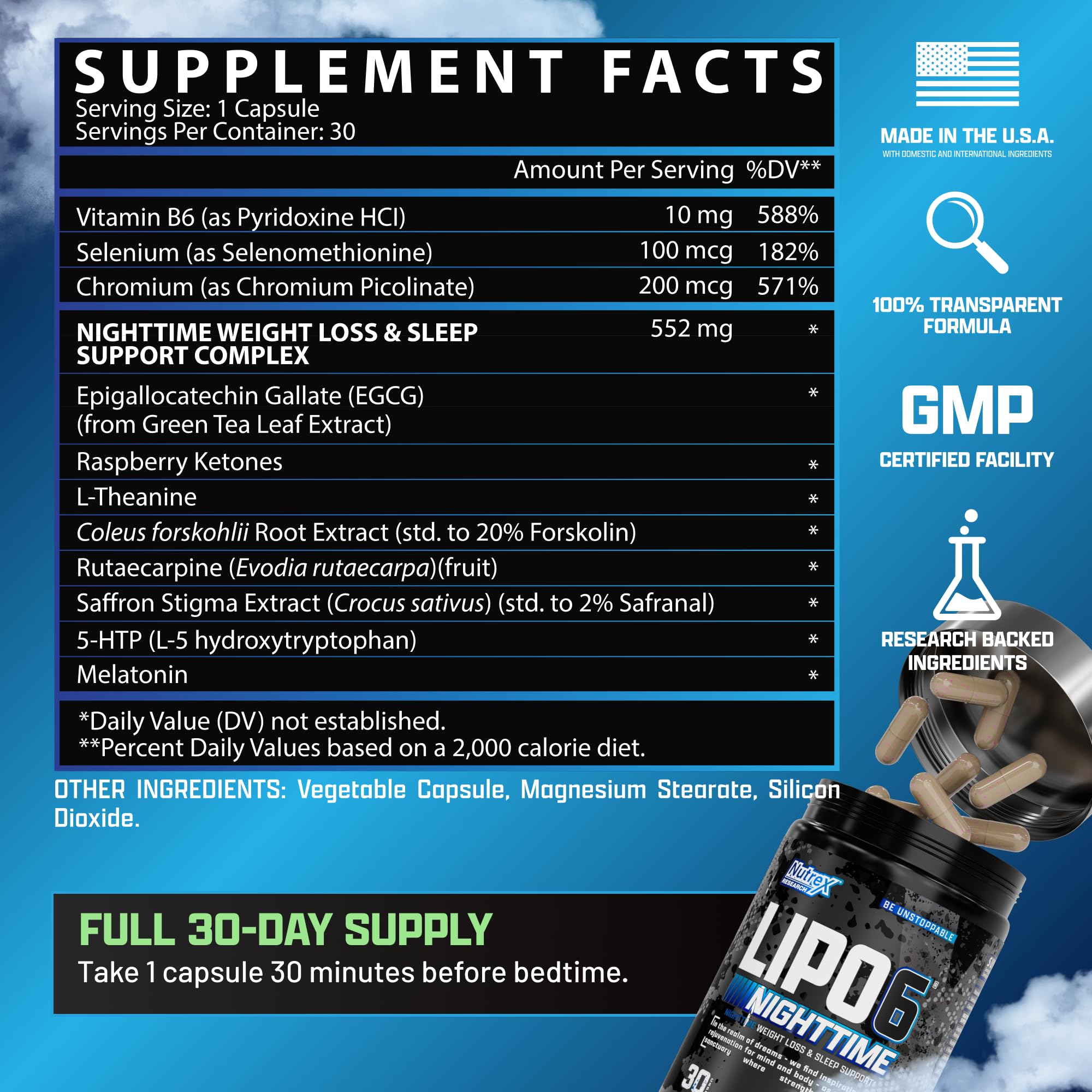 Foto 7 pulgar | Suplemento Nutrex Lipo 6, Quemador De Grasa Nocturno, 30 Porciones - Venta Internacional.
