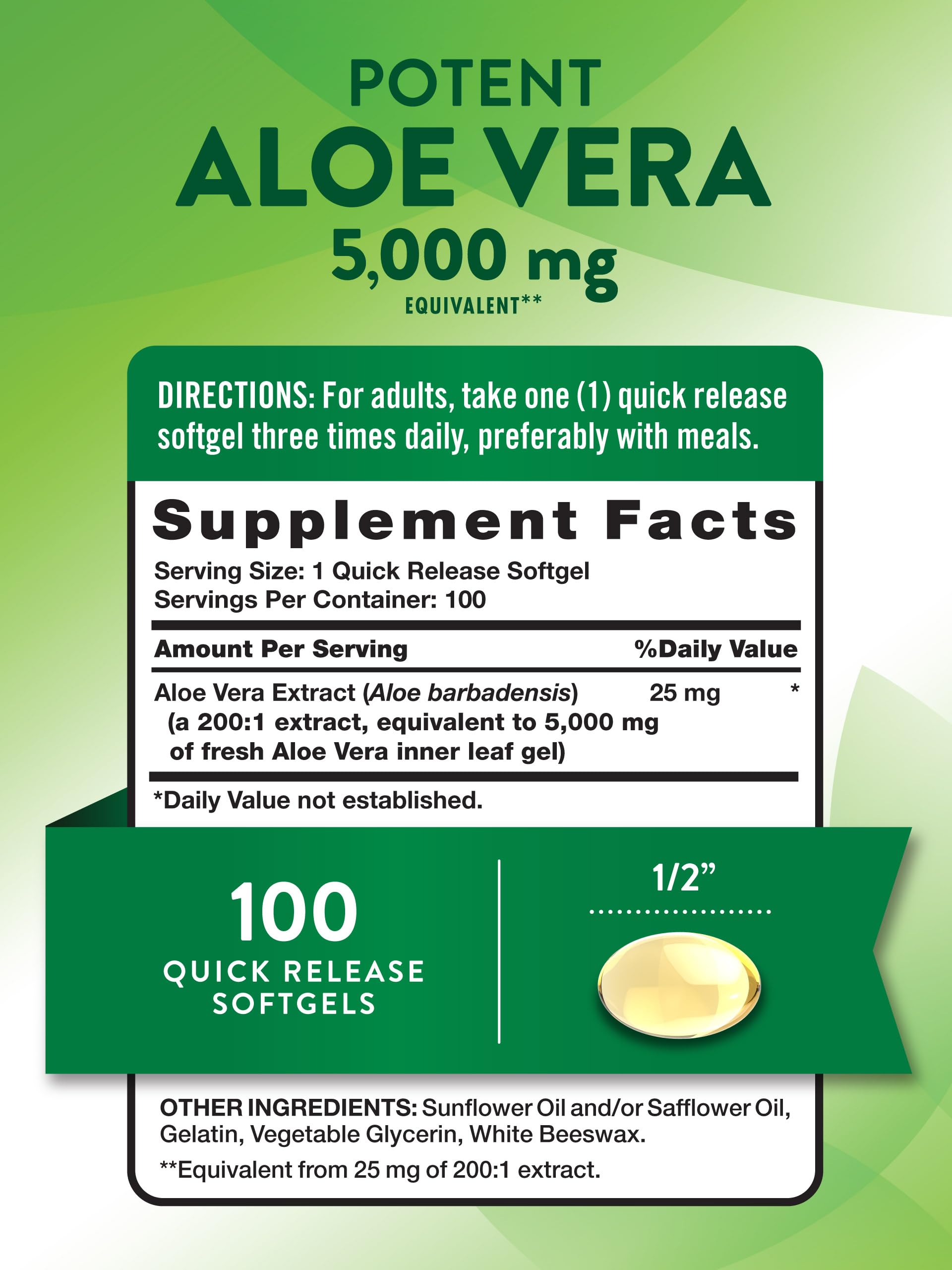 Foto 2 | Suplemento: Cápsulas Blandas De Aloe Vera De Nature's Truth, 5000 Mg, 100 Unidades - Venta Internacional.
