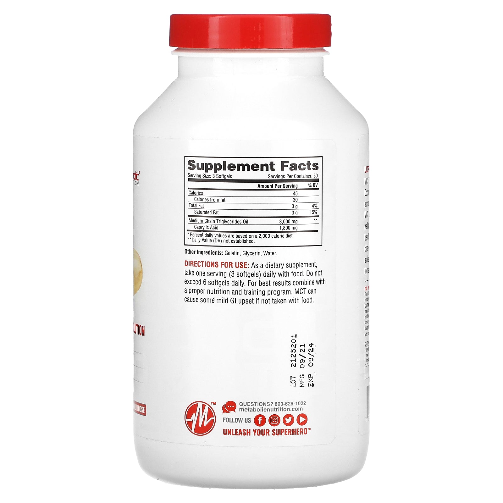 Foto 3 pulgar | Suplemento Metabolic Nutrition Mct 3000 180 Cápsulas Blandas 1000 Mg - Venta Internacional.