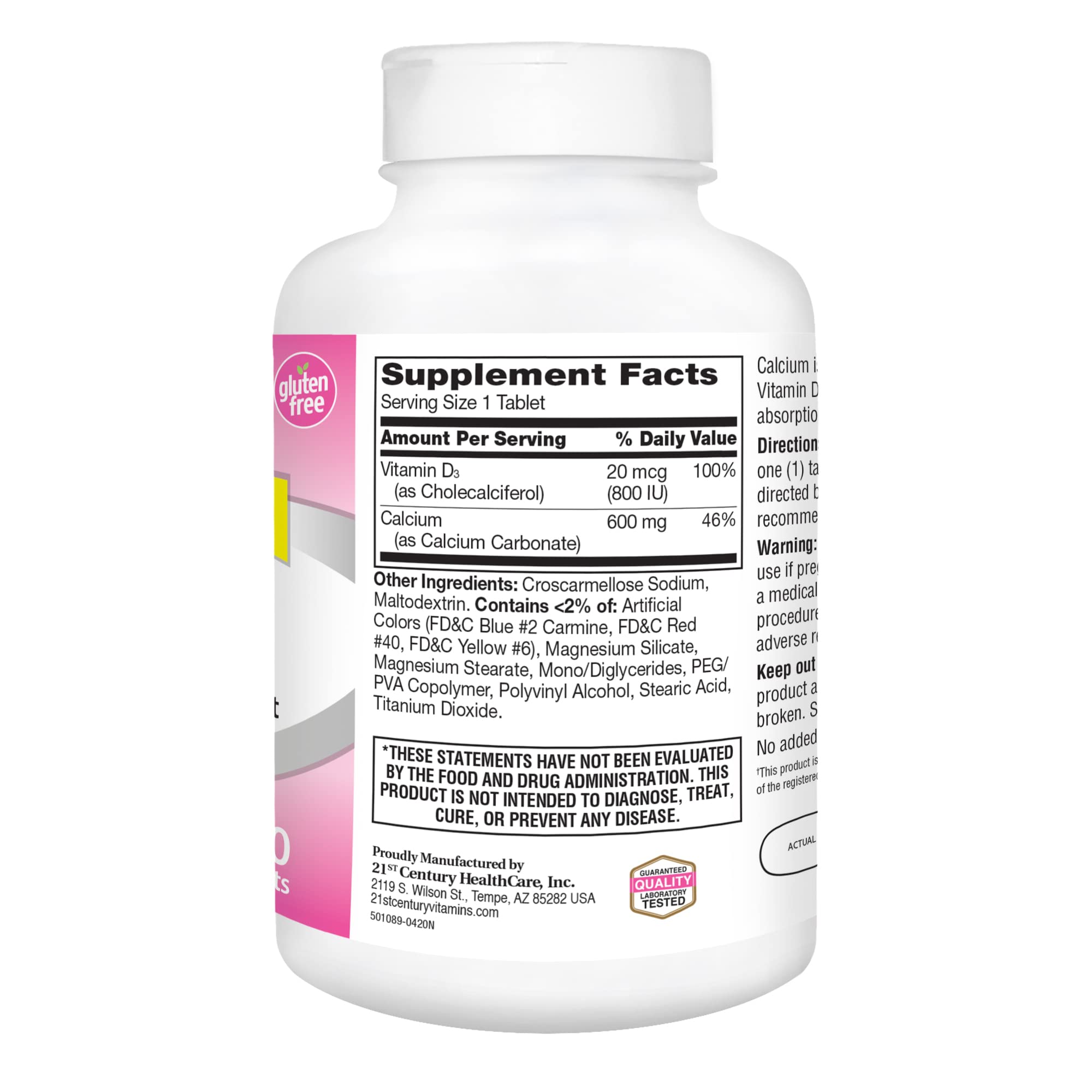 Foto 5 pulgar | Tableta De Suplemento 21st Century Calcium Plus D, 600 Mg, 400 Unidades - Venta Internacional.