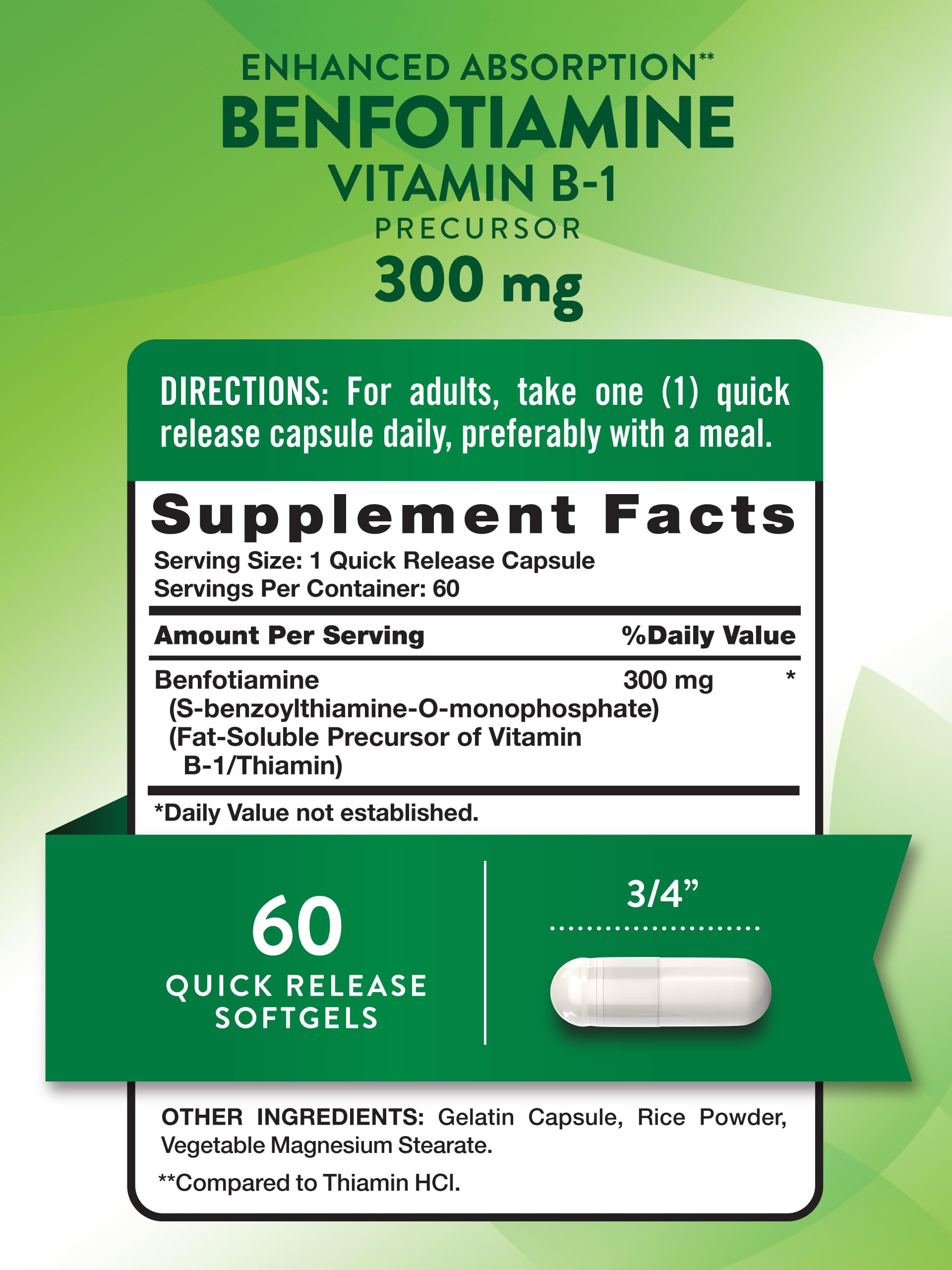 Foto 2 | Suplemento Nature's Truth Benfotiamina 300 Mg 60 Cápsulas - Venta Internacional.
