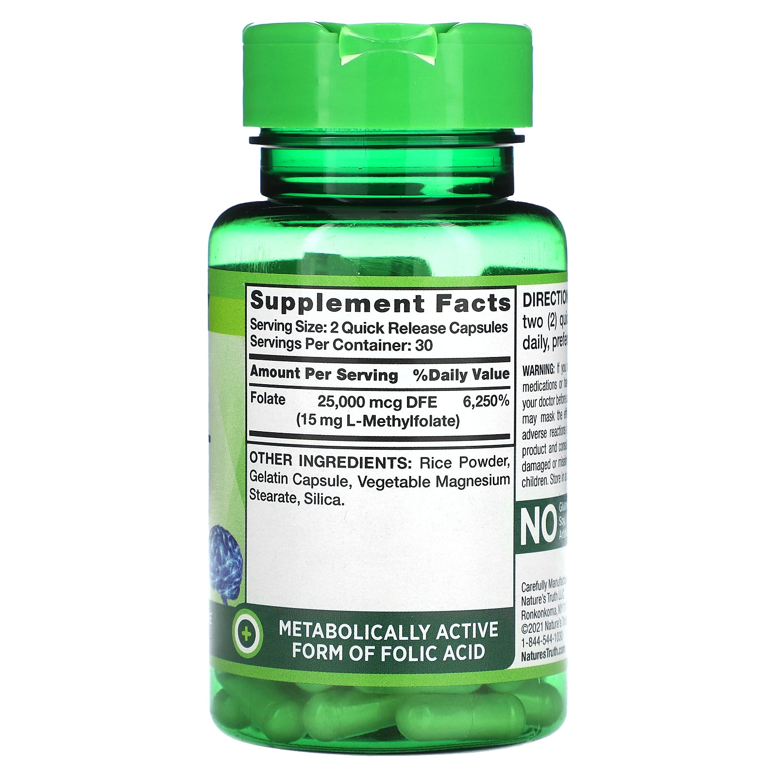 Foto 3 pulgar | Suplemento Nature's Truth Extra Strength L-metil Folato 60 Cápsulas - Venta Internacional.