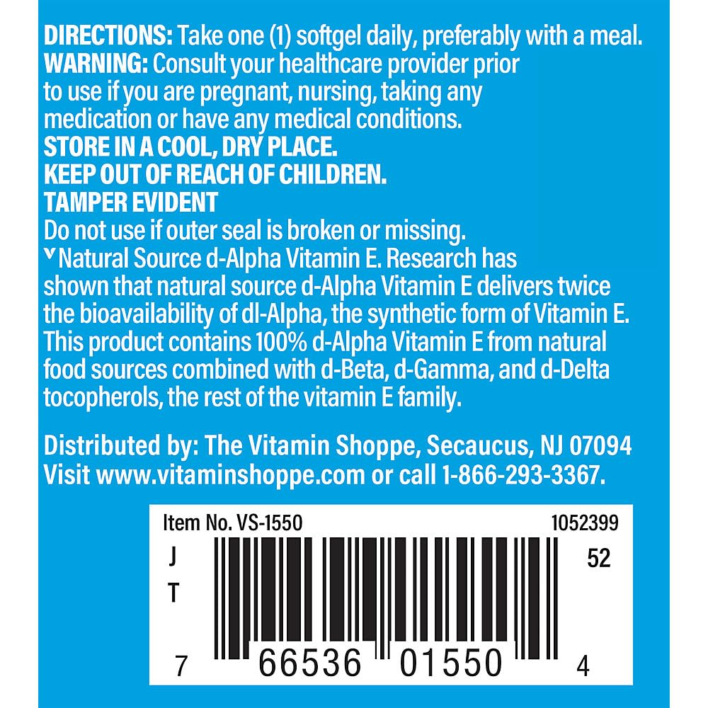Foto 5 pulgar | Suplemento The Vitamin Shoppe De Vitamina E, 200 Ui, 100 Cápsulas Blandas - Venta Internacional.