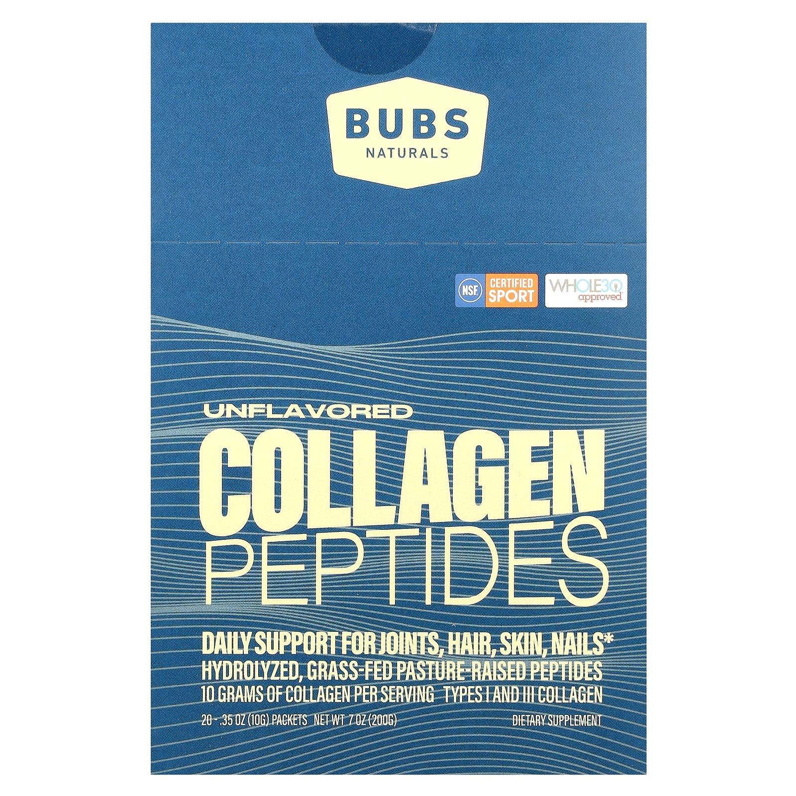 Foto 1 | Péptidos De Colágeno Bubs Naturals Sin Sabor, 20 Paquetes De 10 G - Venta Internacional.