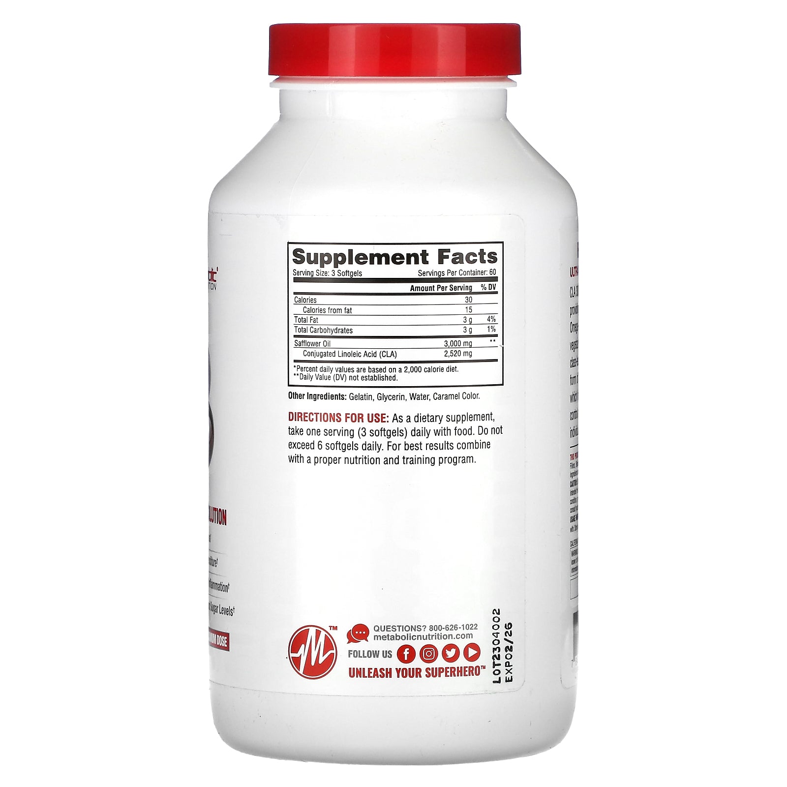Foto 2 | Suplemento Metabolic Nutrition Cla 3000 180 Cápsulas Blandas - Venta Internacional.