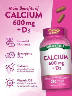 Foto 5 | Complemente 600 Mg De Calcio De Nature's Truth Con Vitamina D3 - Venta Internacional.