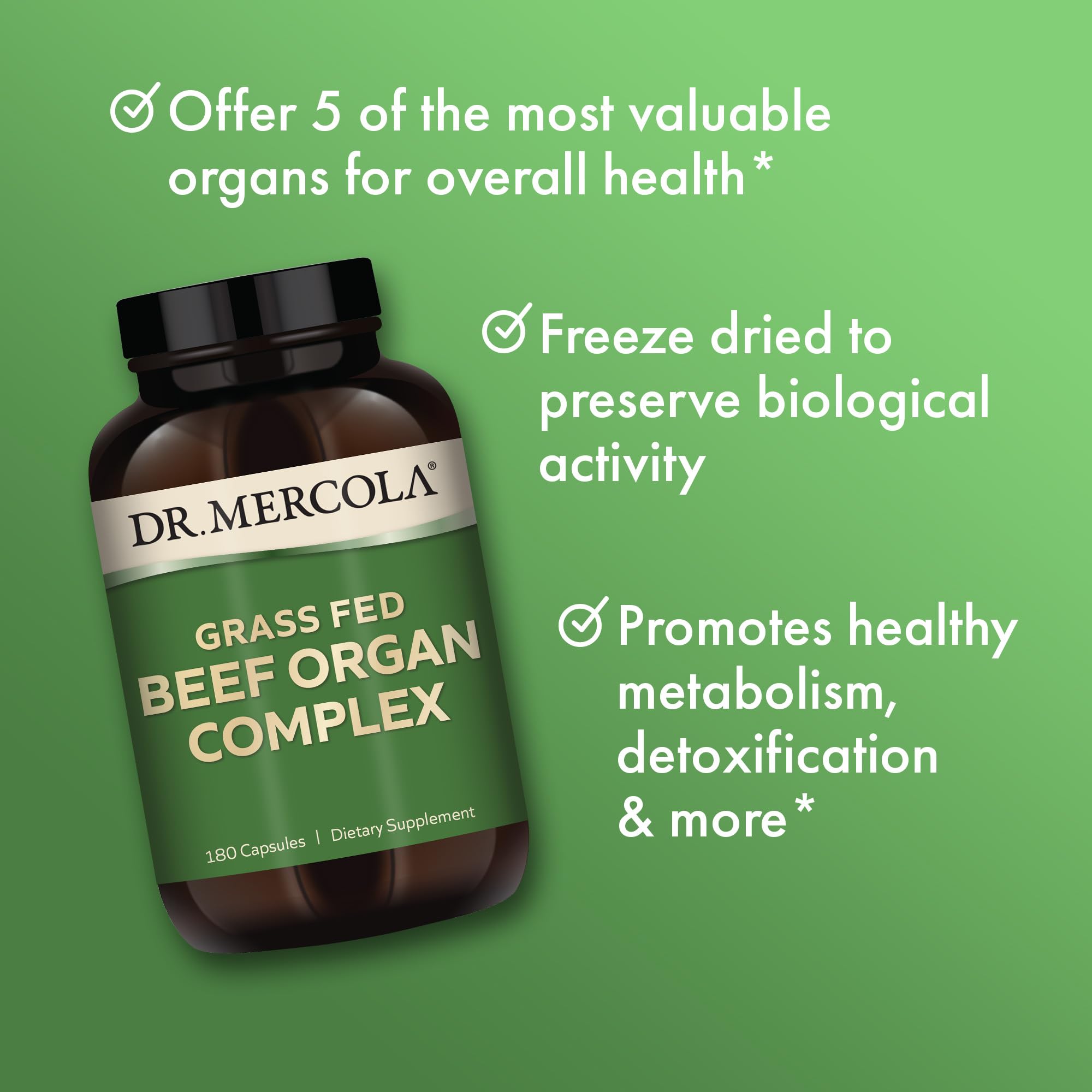 Foto 4 | Suplemento Dr. Mercola, Complejo De Órganos De Carne De Res Alimentada Con Pasto, 180 Cápsulas - Venta Internacional.