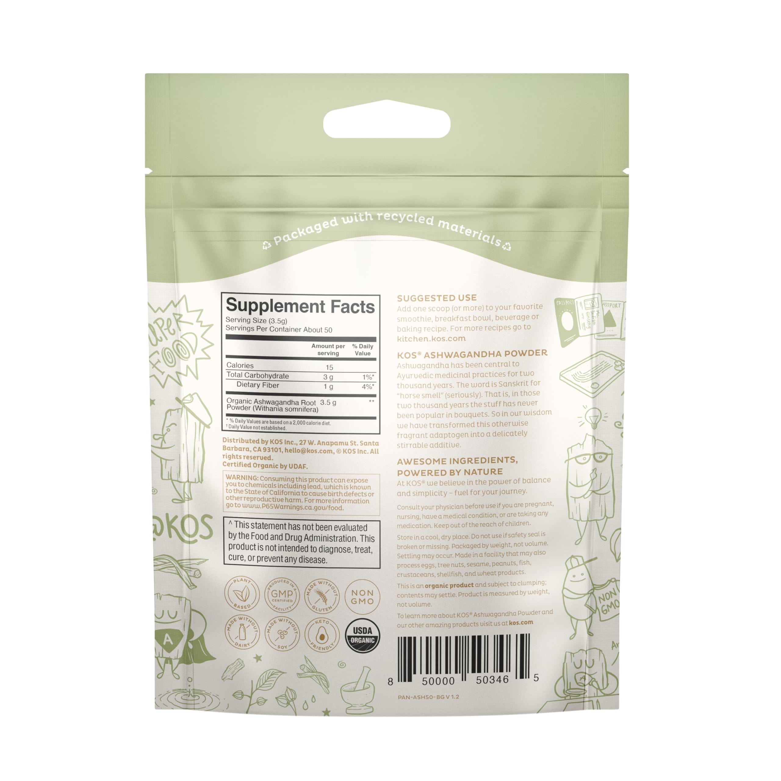 Foto 2 | Polvo De Ashwagandha Orgánico Kos Para Toyota Corolla 2014-2019 - Venta Internacional.