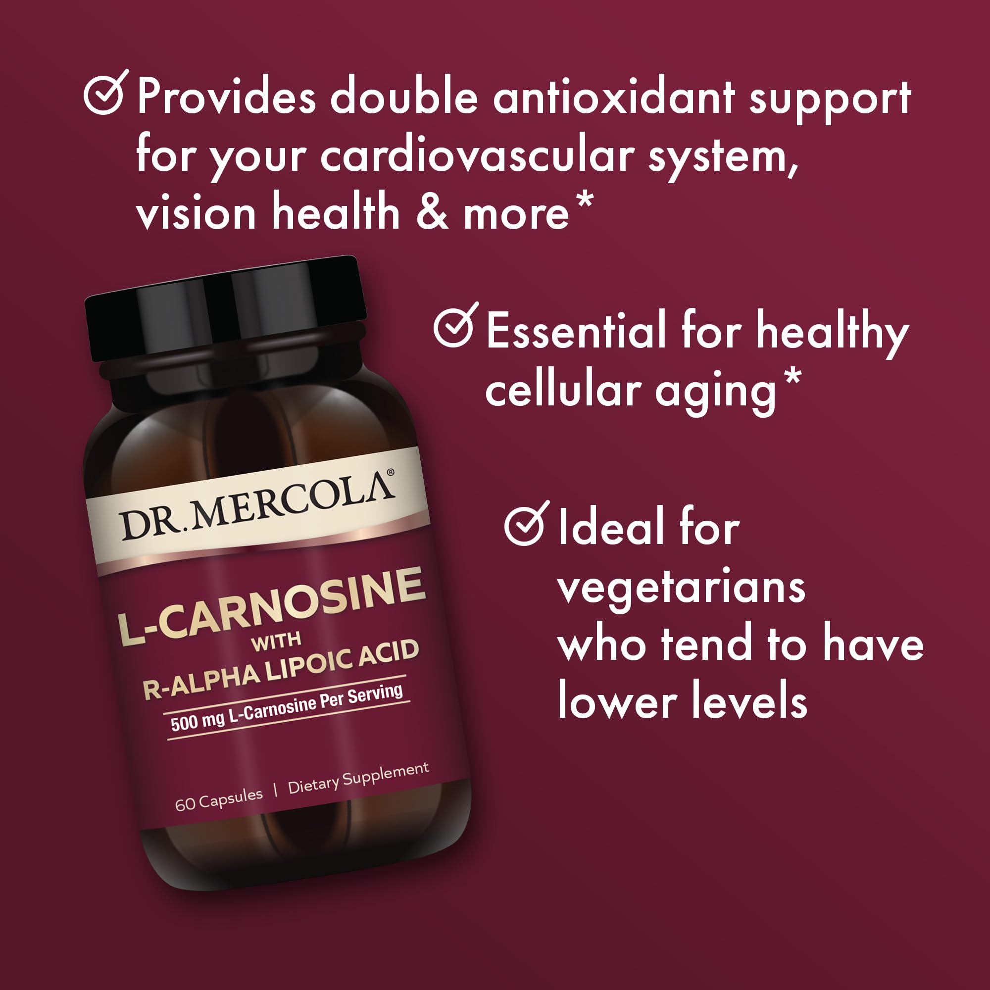 Foto 5 pulgar | Complemente La L-carnosina Del Dr. Mercola Con R-ala 500 Mg 60 Cápsulas - Venta Internacional.