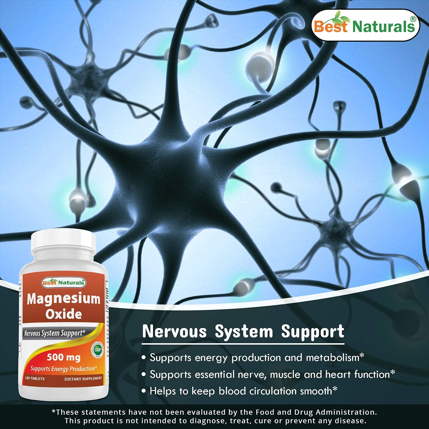 Foto 5 pulgar | Suplemento Best Naturals De Óxido De Magnesio 500 Mg 180 Comprimidos - Venta Internacional.