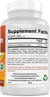 Foto 5 | Suplemento Best Naturals De Óxido De Magnesio 500 Mg 180 Comprimidos - Venta Internacional.