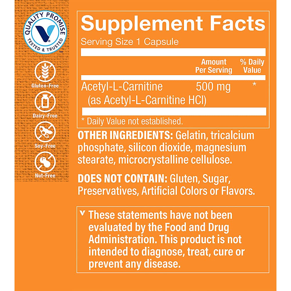 Foto 4 pulgar | Complement The Vitamin Shoppe Acetil-l-carnitina 500 Mg 120 Cápsulas - Venta Internacional.