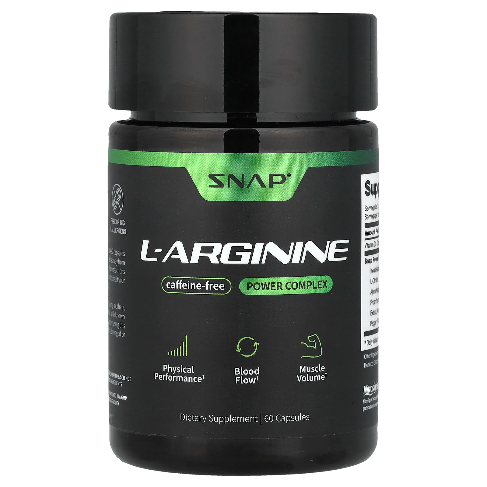 Foto 1 | Suplementos Snap Supplements L-arginina 60 Cápsulas Sin Cafeína - Venta Internacional.