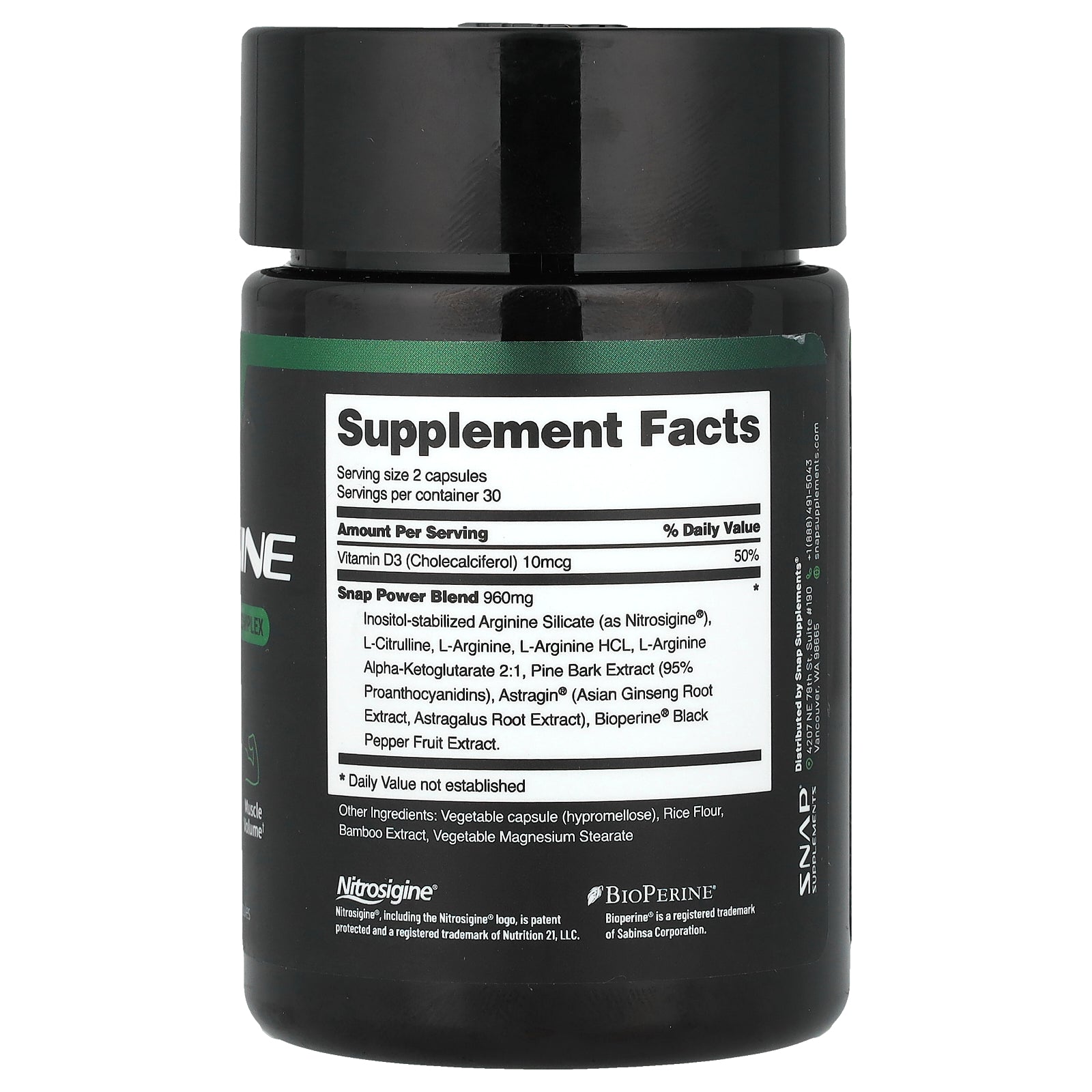 Foto 3 pulgar | Suplementos Snap Supplements L-arginina 60 Cápsulas Sin Cafeína - Venta Internacional.