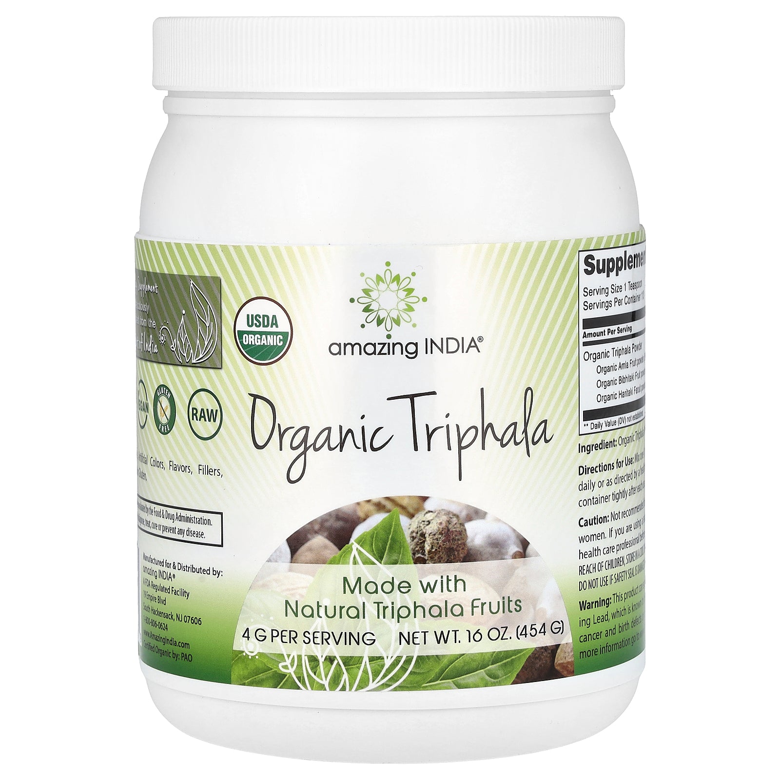 Foto 2 pulgar | Suplemento Amazing India Organic Triphala 473 Ml (454 G) - Venta Internacional.