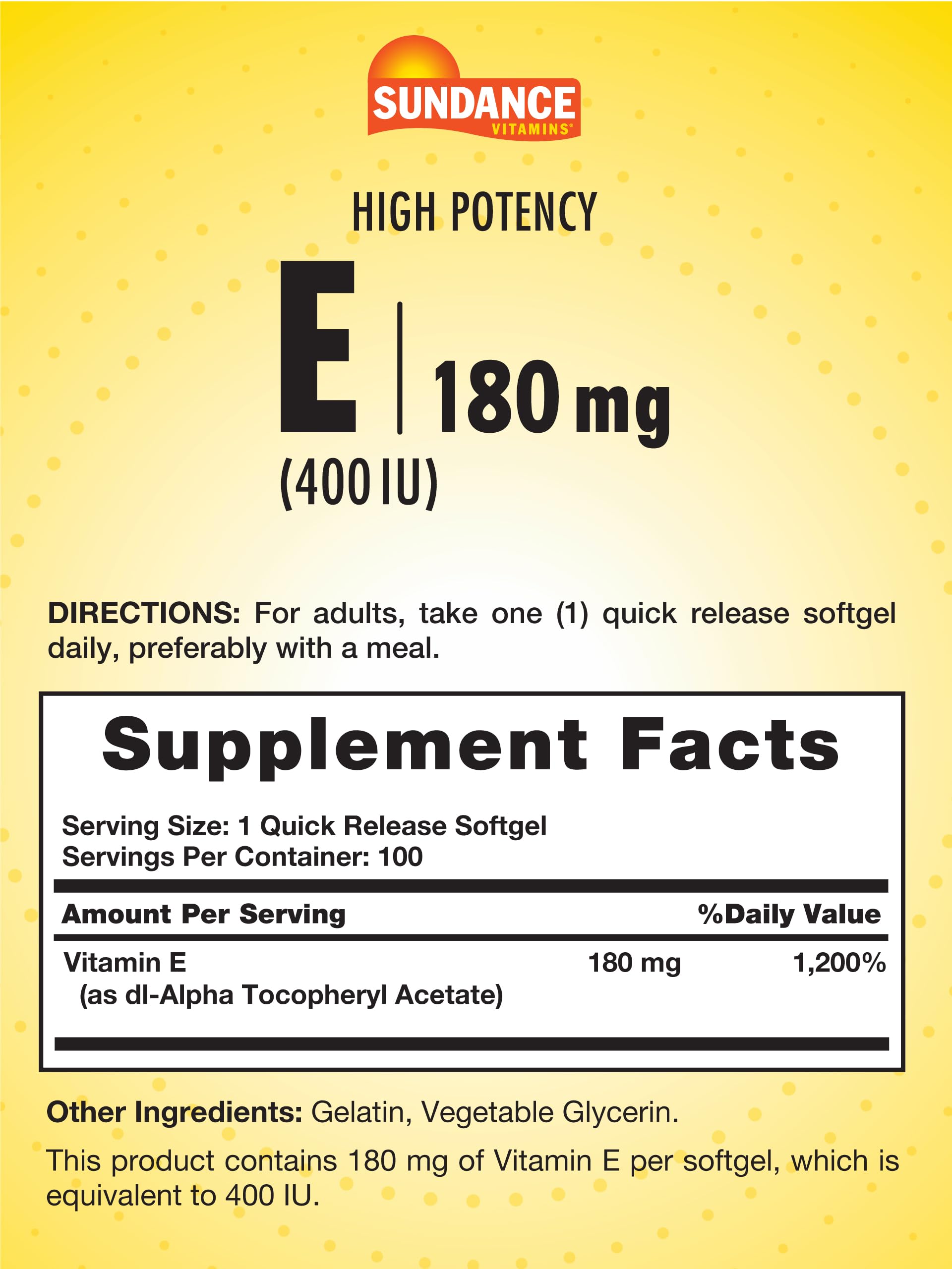 Foto 3 pulgar | Suplemento De Vitamina E De Sundance, 180 Mg (400 Ui), 100 Cápsulas Blandas - Venta Internacional.
