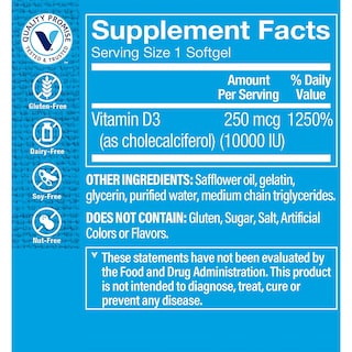 Foto 3 | Suplemento De Vitamina D3 De The Vitamin Shoppe, 10 000 Ui, 100 Cápsulas Blandas - Venta Internacional.