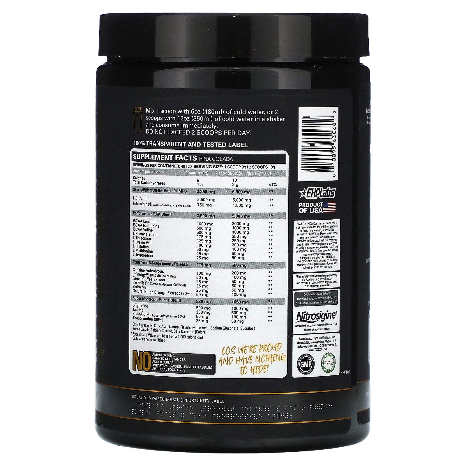 Foto 2 | Piña Colada Ephplabs Pride King Para Antes Del Entrenamiento, 358 G - Venta Internacional.