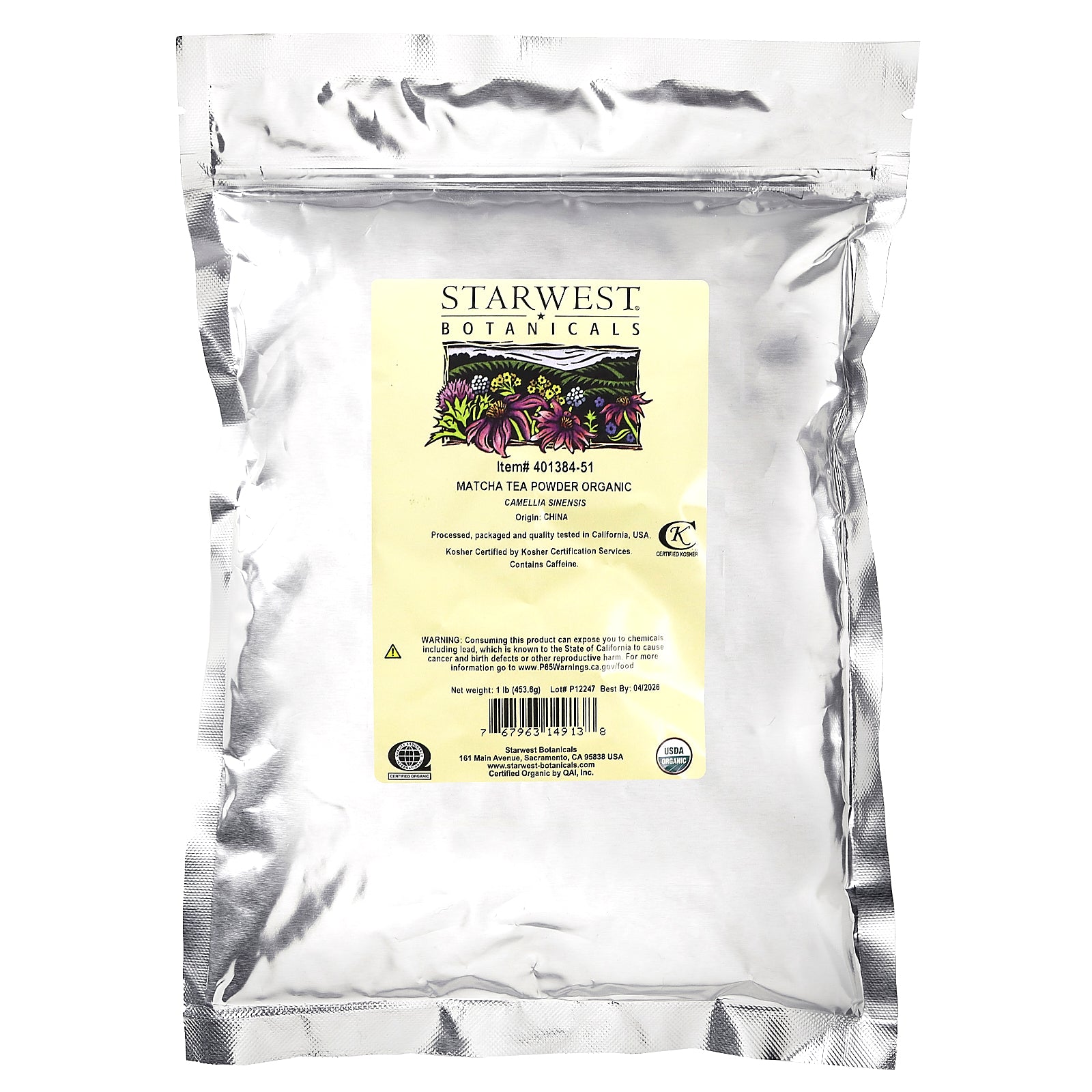Foto 3 pulgar | Té Matcha En Polvo Starwest Botanicals Organic 453,6 G - Venta Internacional.