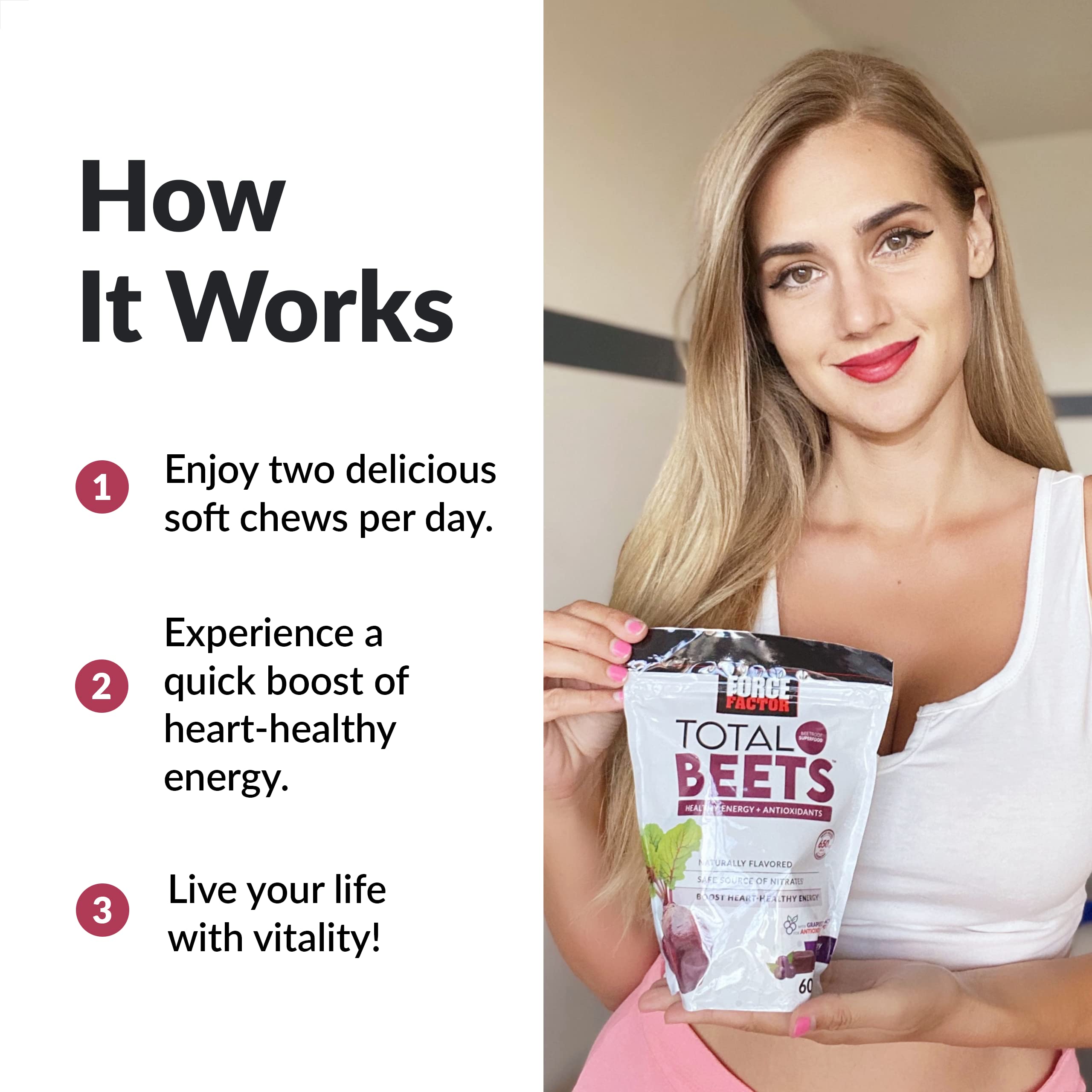Foto 5 pulgar | Suplemento Force Factor Total Beets Soft Chews 60 Masticables - Venta Internacional