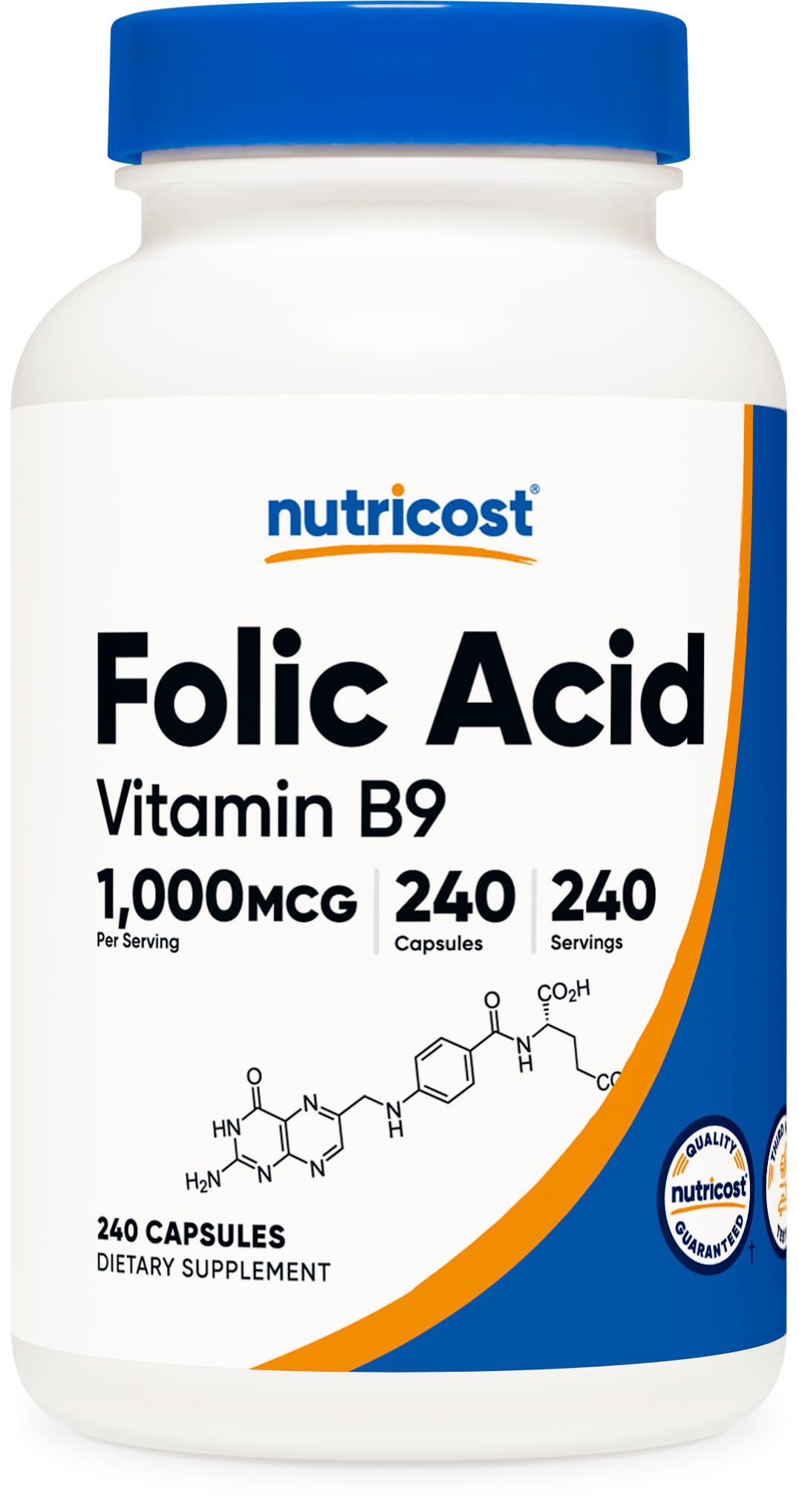 Foto 2 pulgar | Suplemento Nutricost De Ácido Fólico (vitamina B9) 1000 Mcg 240 Cápsulas - Venta Internacional.