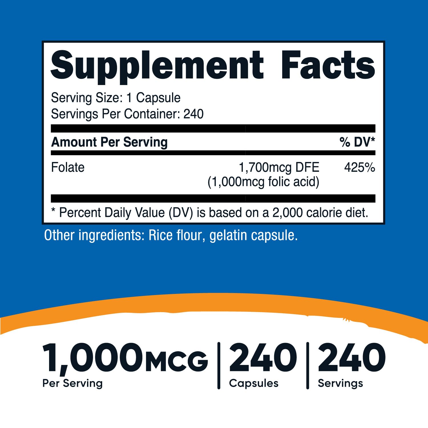 Foto 3 pulgar | Suplemento Nutricost De Ácido Fólico (vitamina B9) 1000 Mcg 240 Cápsulas - Venta Internacional.