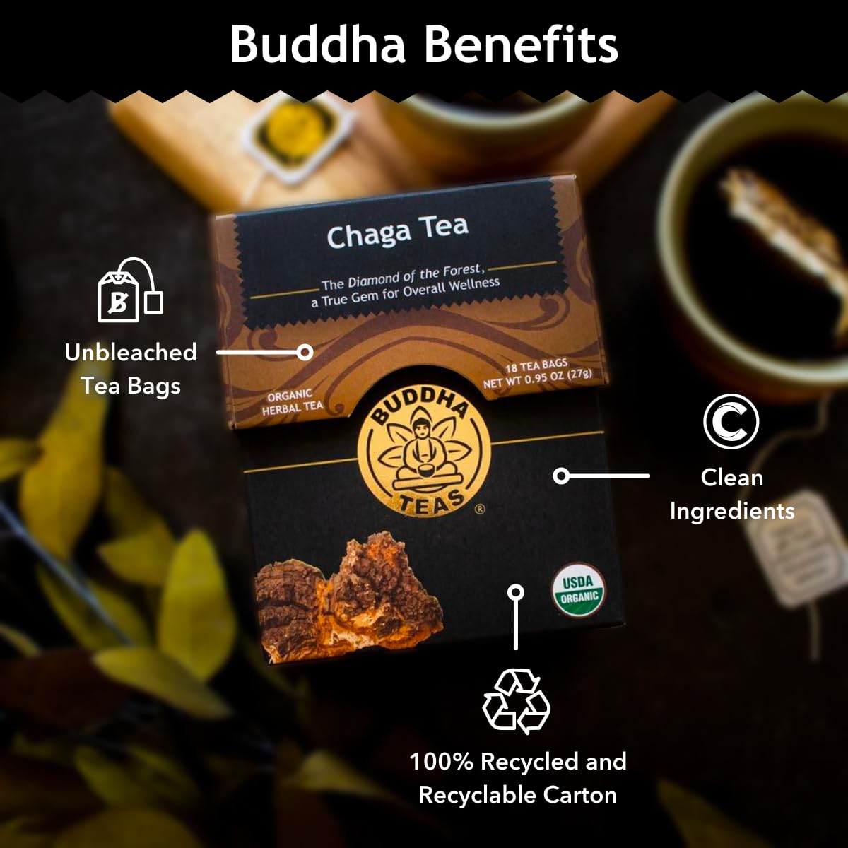 Foto 6 pulgar | Té Buddha Teas Chaga Herbal Organic Herbal Cognitive Balance 18 Bolsas - Venta Internacional