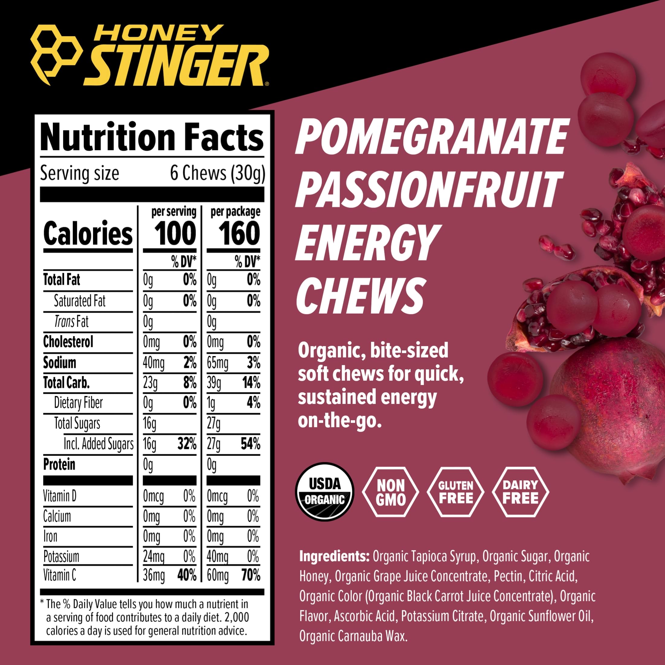 Foto 4 pulgar | Energy Chew Honey Stinger, Granada Y Maracuyá Orgánicos - Venta Internacional.