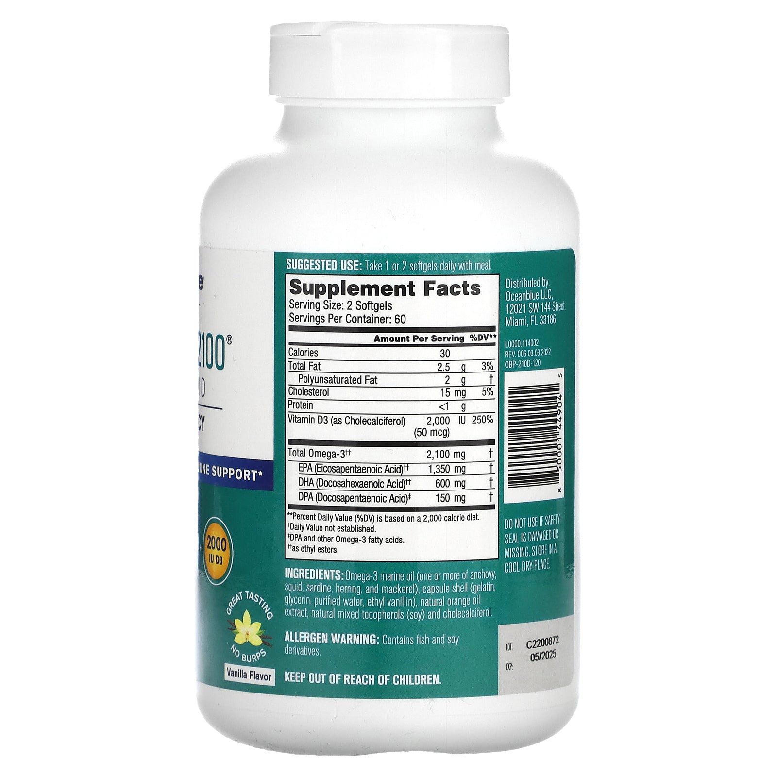 Foto 3 pulgar | Suplemento Oceanblue Omega-3 2100 Con Vitamina D 120 Cápsulas Blandas - Venta Internacional.