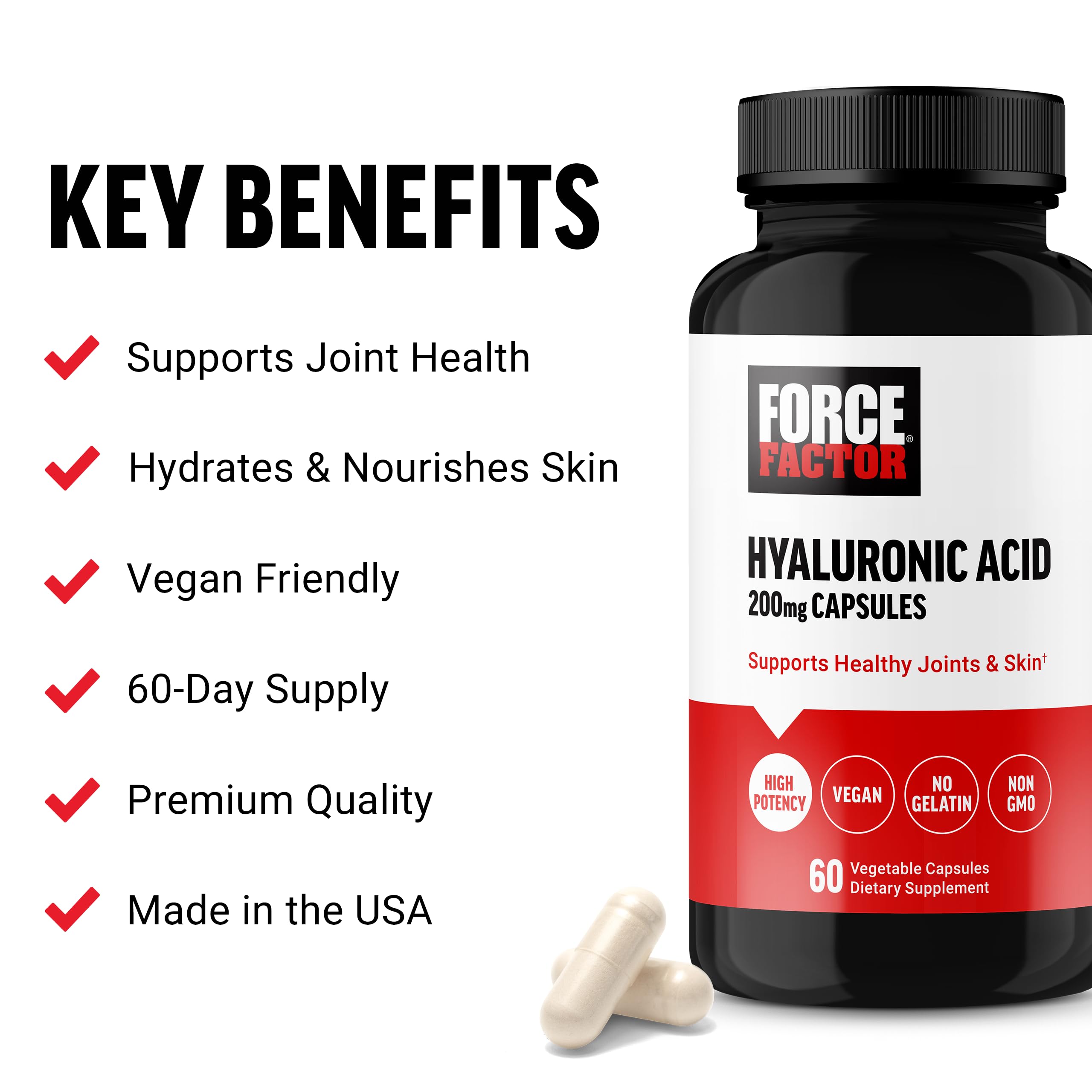 Foto 2 | Suplementos De Ácido Hialurónico Force Factor 60 Cápsulas - Venta Internacional.