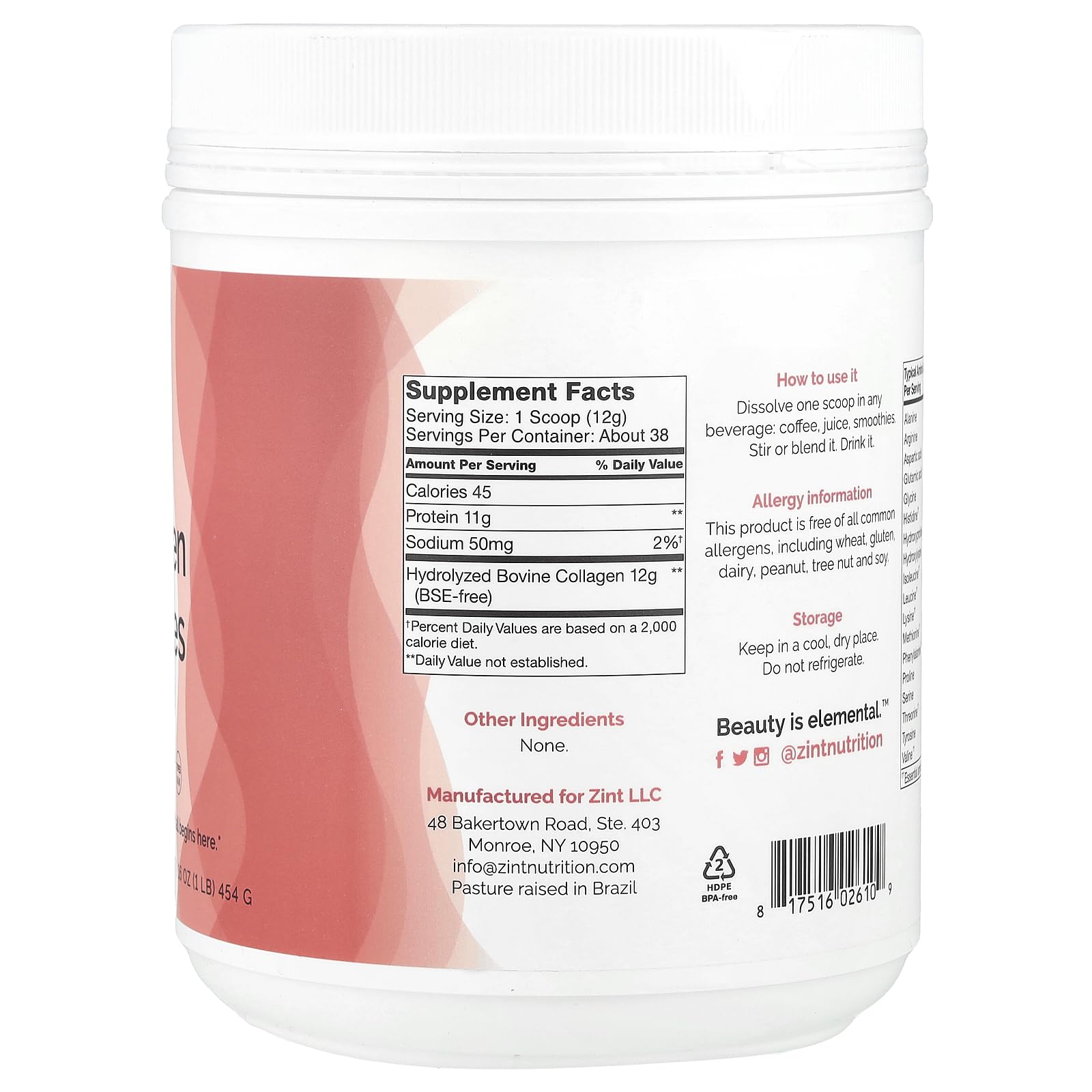 Foto 3 pulgar | Péptidos De Colágeno En Polvo, Antienvejecimiento, 454 Ml, Piel, Cabello Y Uñas - Venta Internacional.