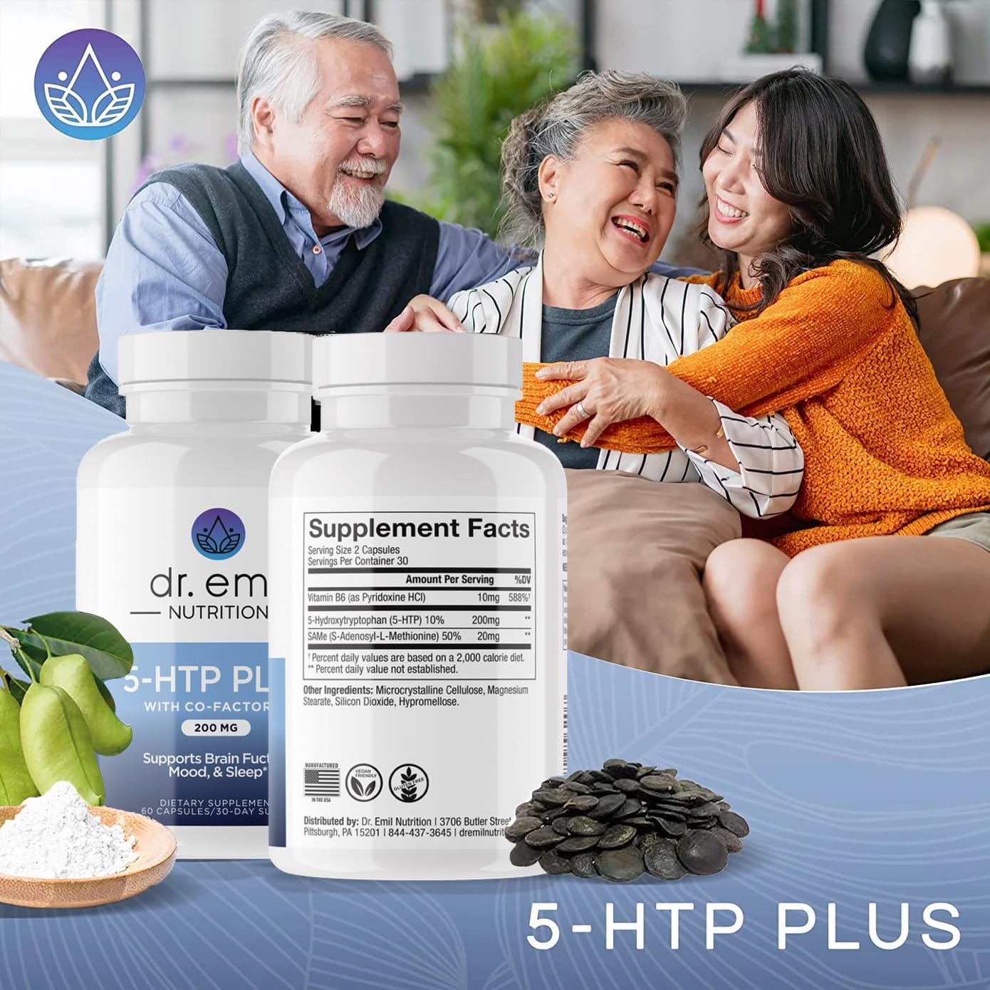 Foto 3 pulgar | Suplemento Dr. Emil Nutrition 5-htp Plus 200 Mg con Sam-e 60 Cápsulas - Venta Internacional