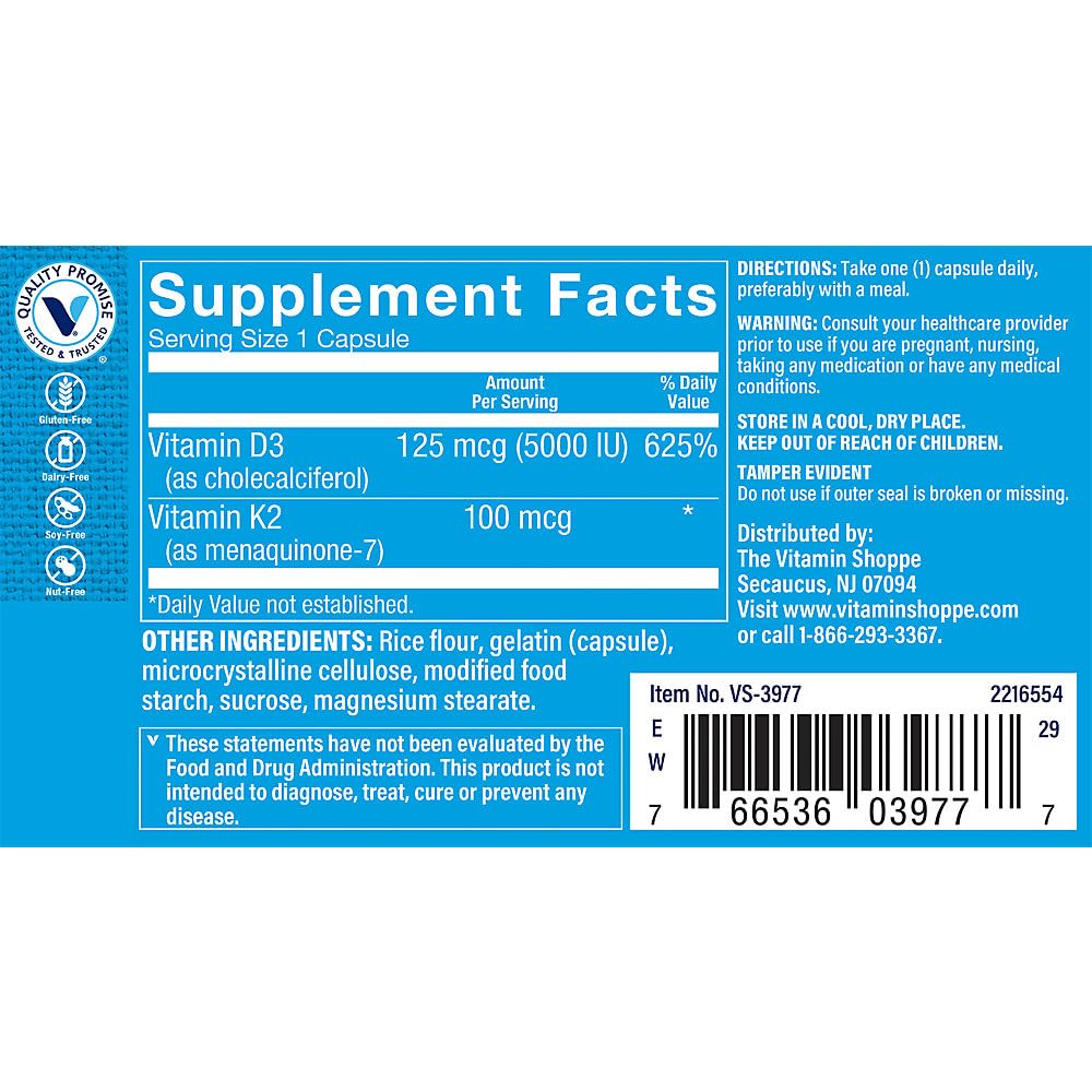 Foto 4 pulgar | Complemente Las Vitaminas D3 Y K2 De The Vitamin Shoppe Con 5,000 Ui - Venta Internacional.