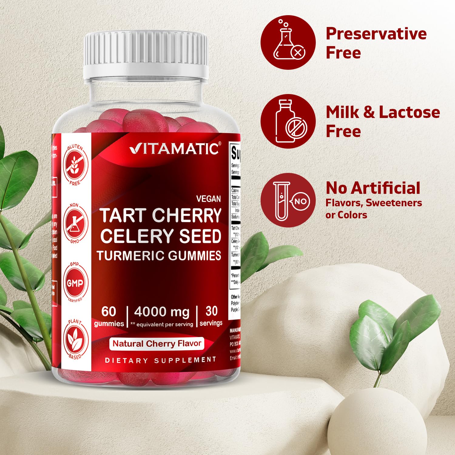 Foto 4 pulgar | Paquete De 2 Gomitas Supplement Vitamatic Tart Cherry Con Semillas De Apio - Venta Internacional.