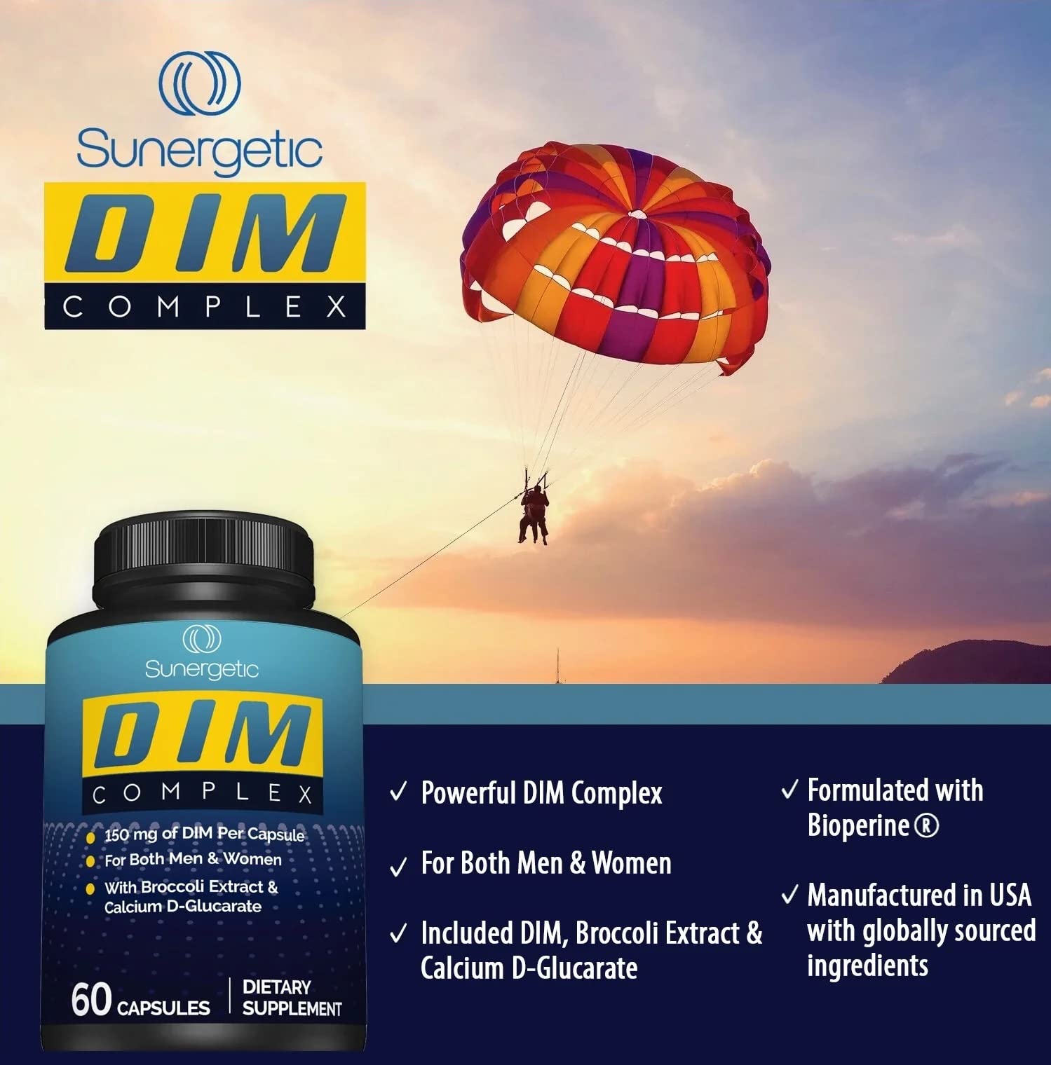 Foto 5 pulgar | Suplemento Sunergetic Premium Dim 150 Mg Con Brócoli 60 Cápsulas - Venta Internacional.